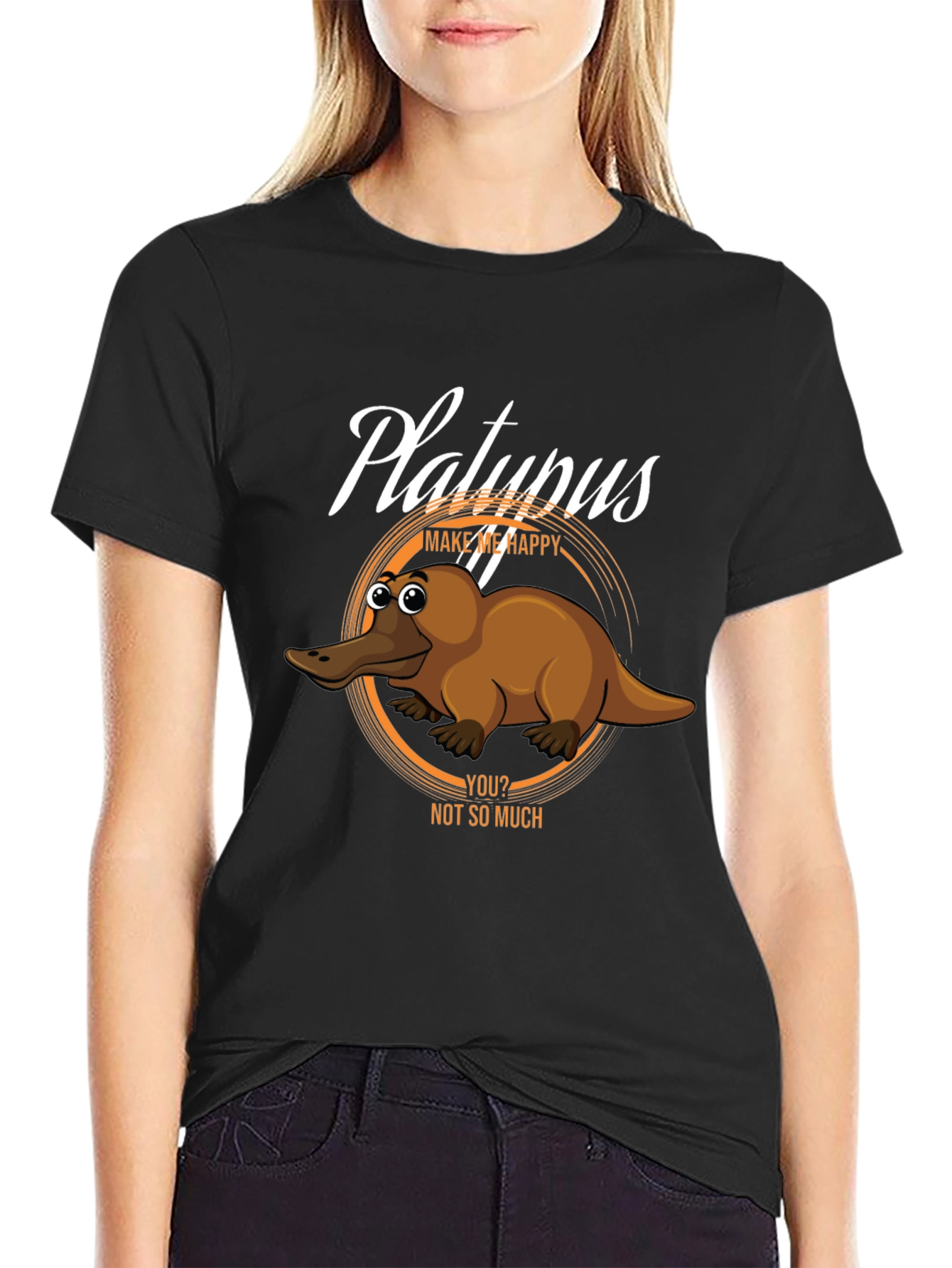 Black Funny Platypus Graphic T-Shirt view 2