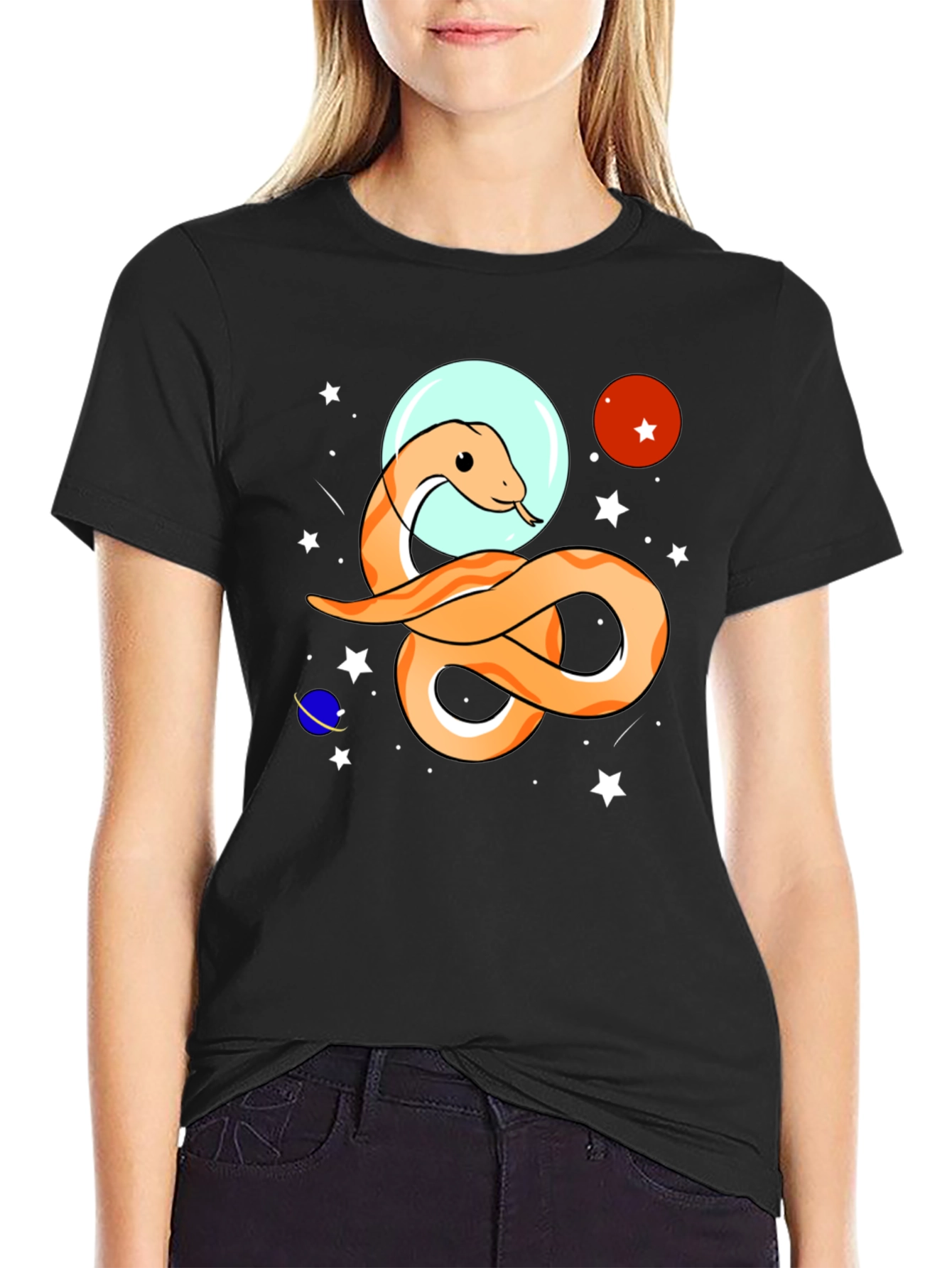 Black Space Snake Graphic Tee - Funky Universe Design view 2