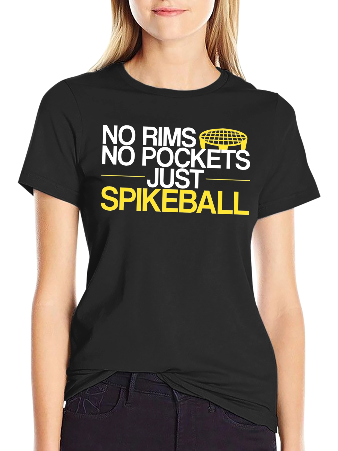Black No Rims No Pockets Spikeball T-Shirt view 2