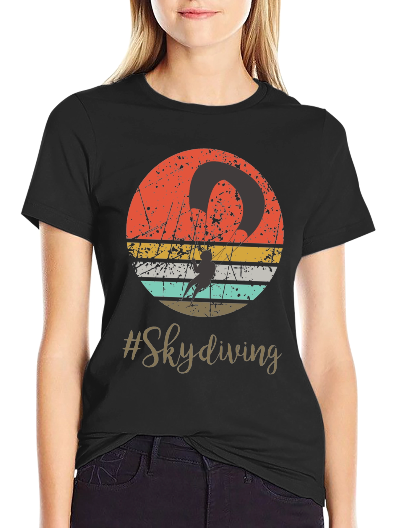 Black Retro Skydiving Graphic Tee view 2