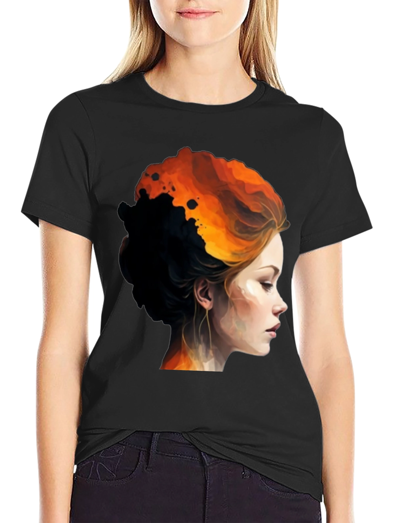 Black Fiery Woman Graphic Tee - Bold Artistic Design view 2