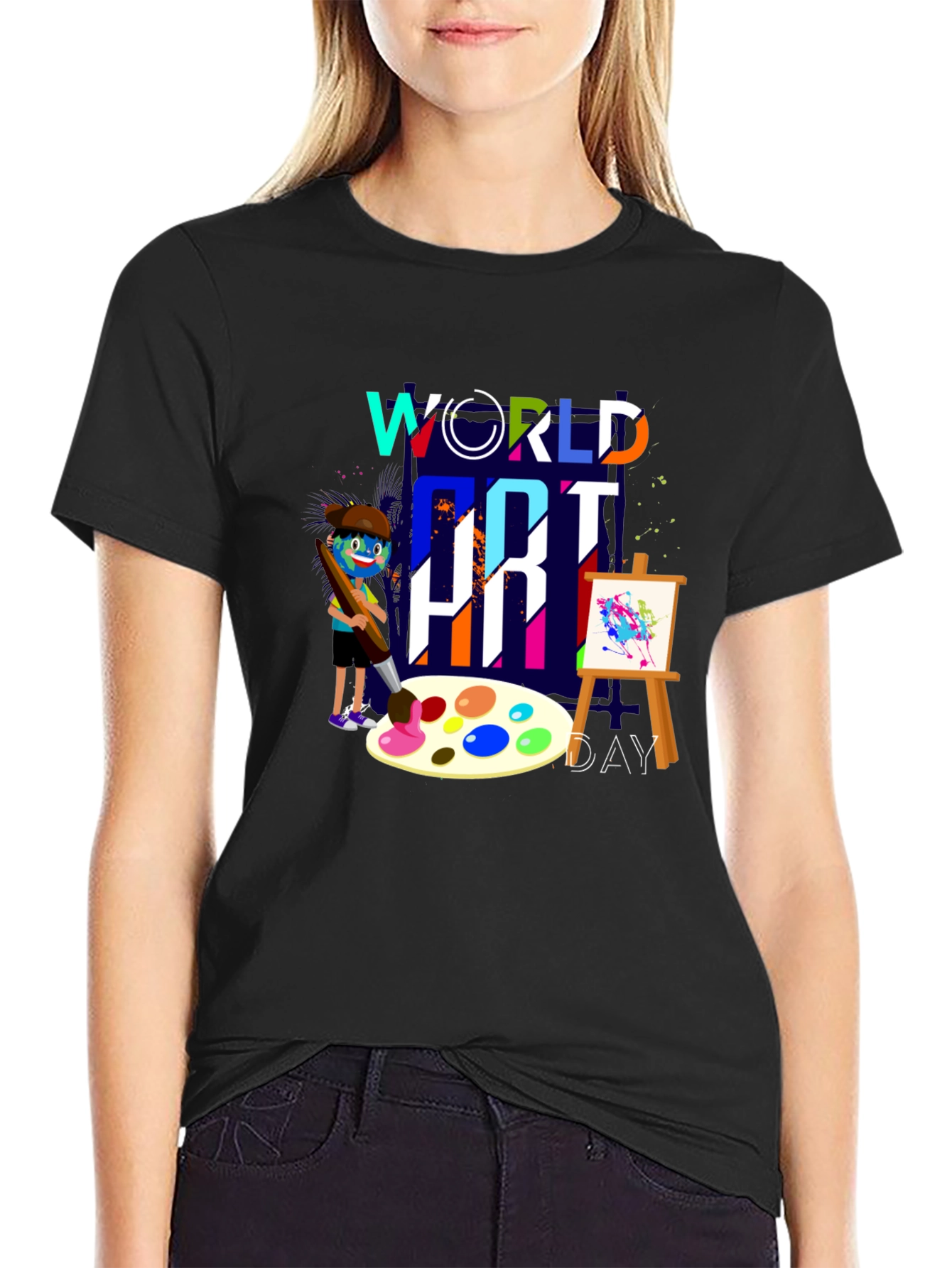 Black World Art Day T-Shirt, Painter Graphic Tee view 2