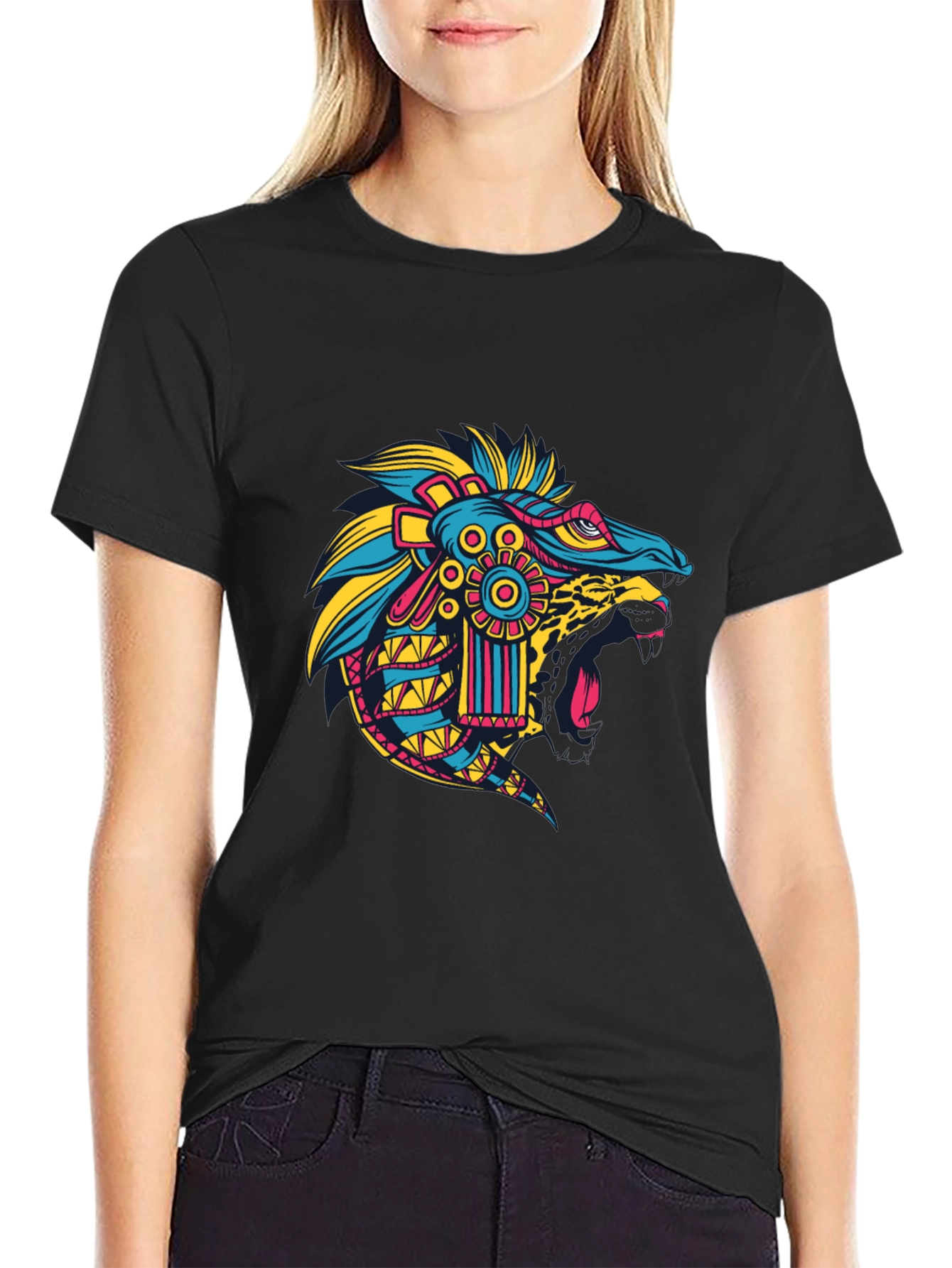 Black Aztec Jaguar Head T-Shirt - Bold Graphic Tee view 2