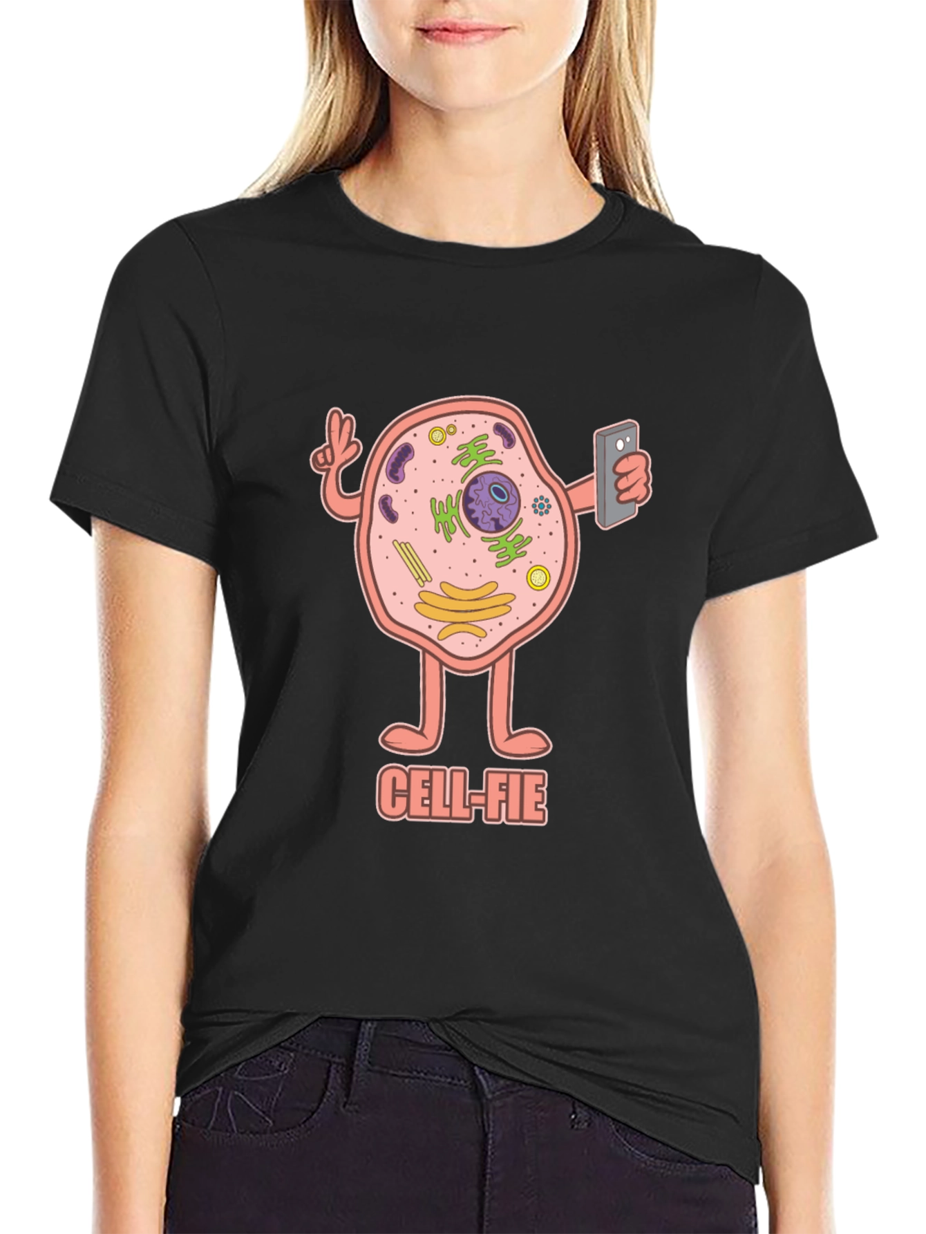 Black Cell-fie T-Shirt: Science Humor Tee view 2