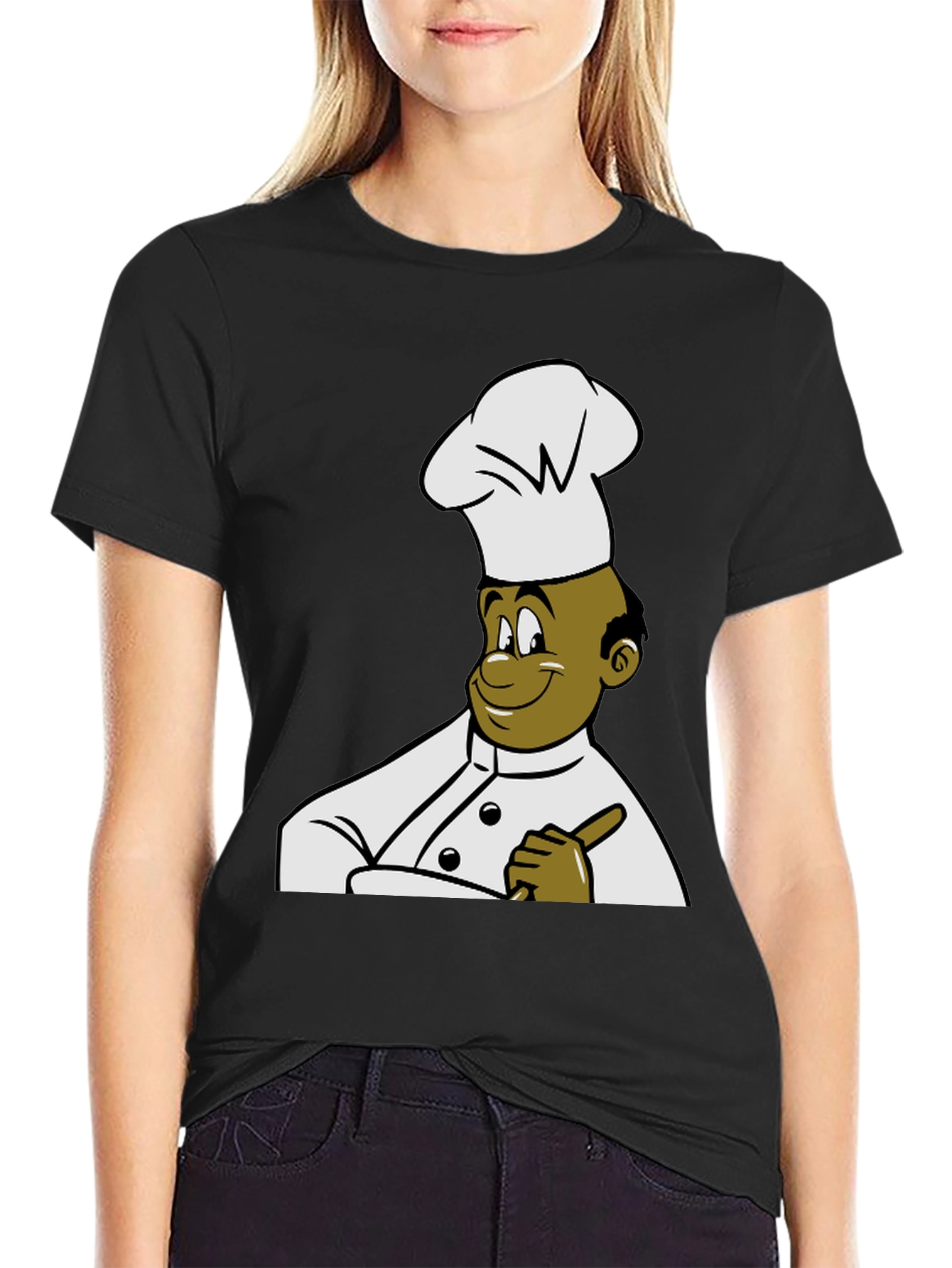 Black Chef Cartoon T-Shirt - Black Cotton Tee view 2