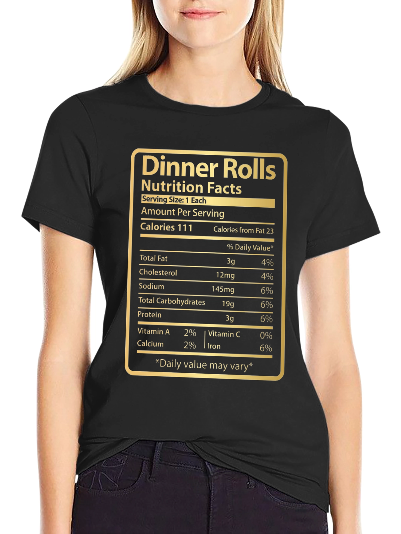 Black Dinner Rolls Nutrition Facts T-Shirt - Funny Foodie Tee view 2