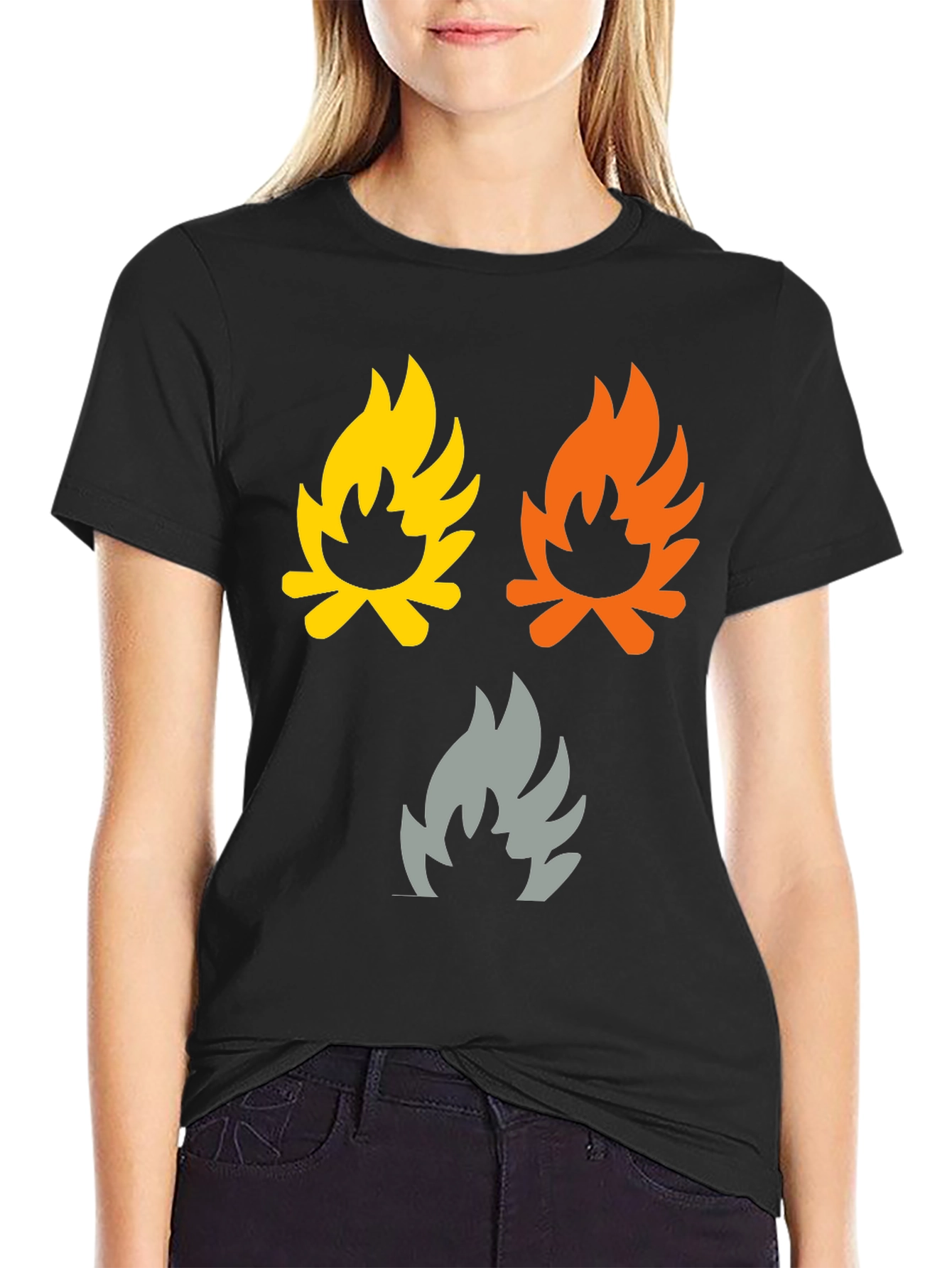 Black Campfire Flames Graphic Tee - Soft Cotton Shirt view 2