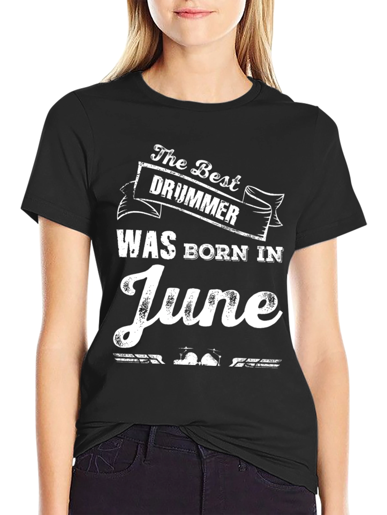 Black Best Drummer Born in June - Novelty T-Shirt view 2