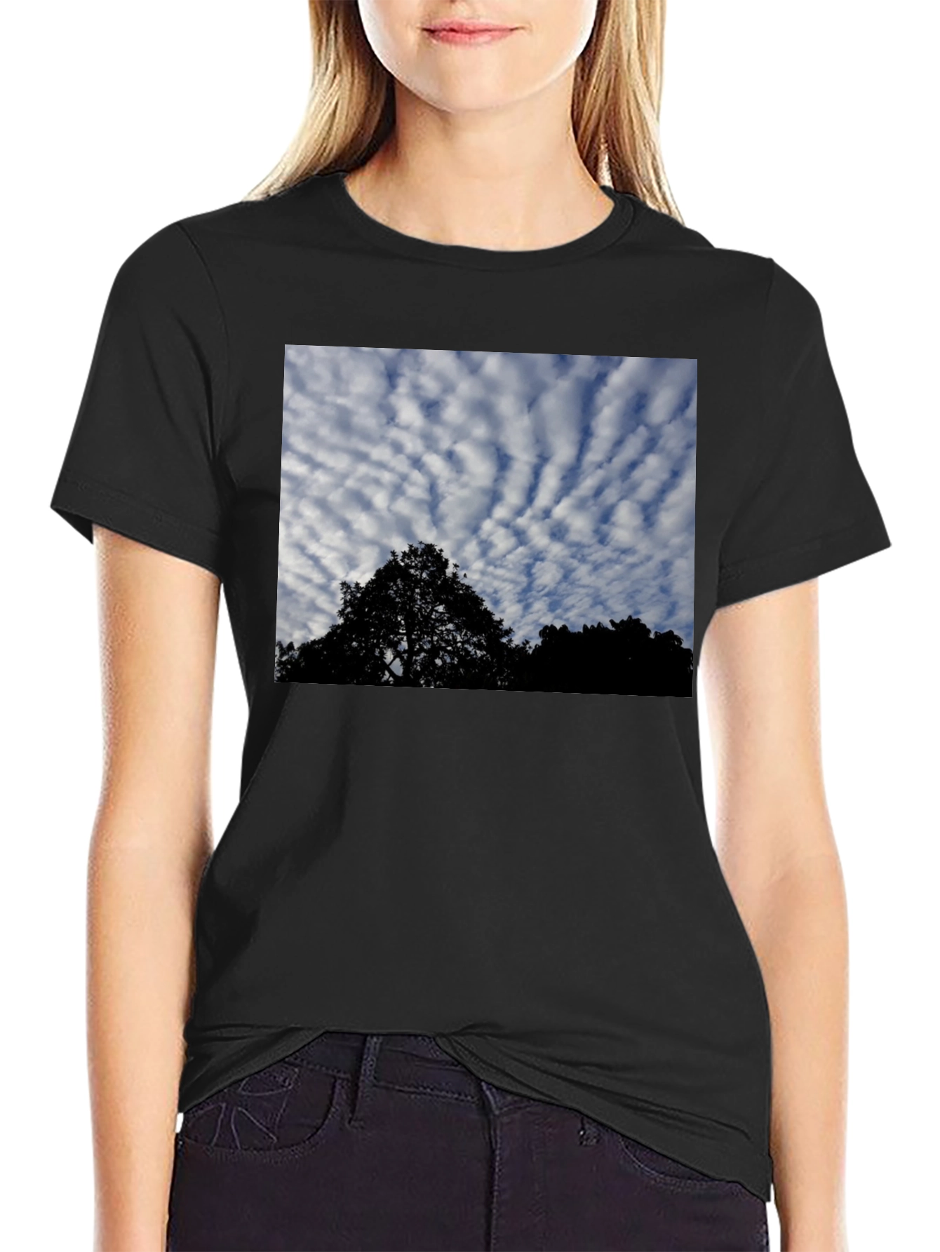 Black Sky & Silhouette Graphic Black T-Shirt view 2