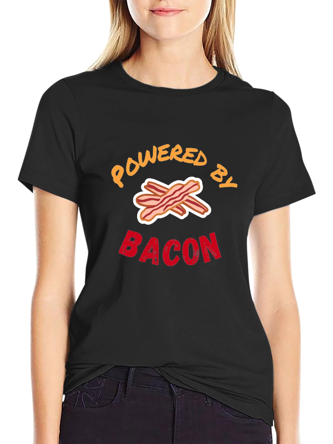 Black Powered by Bacon Graphic Tee view 2