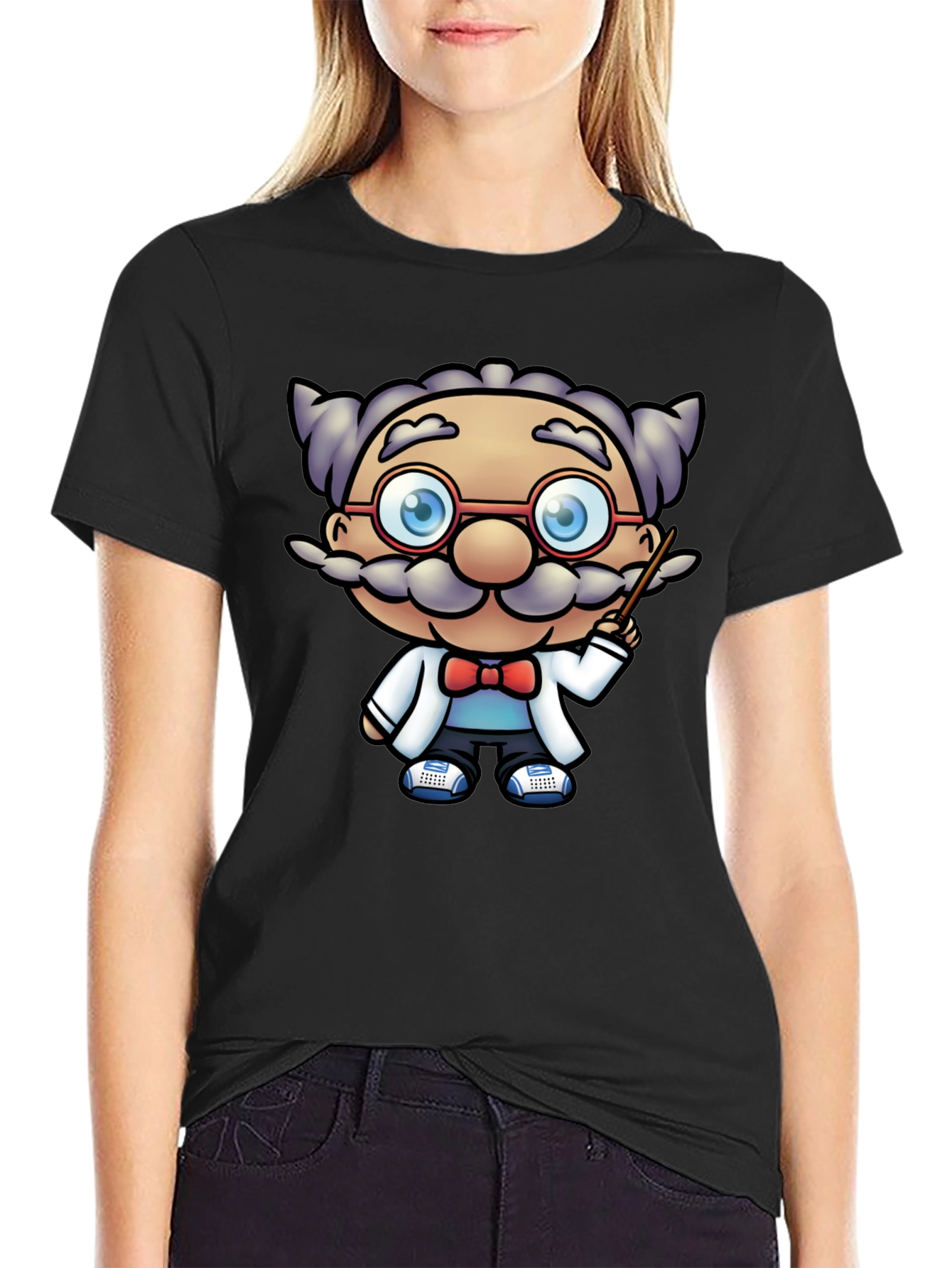 Black Scientist Cartoon Graphic Tee - Black T-Shirt view 2