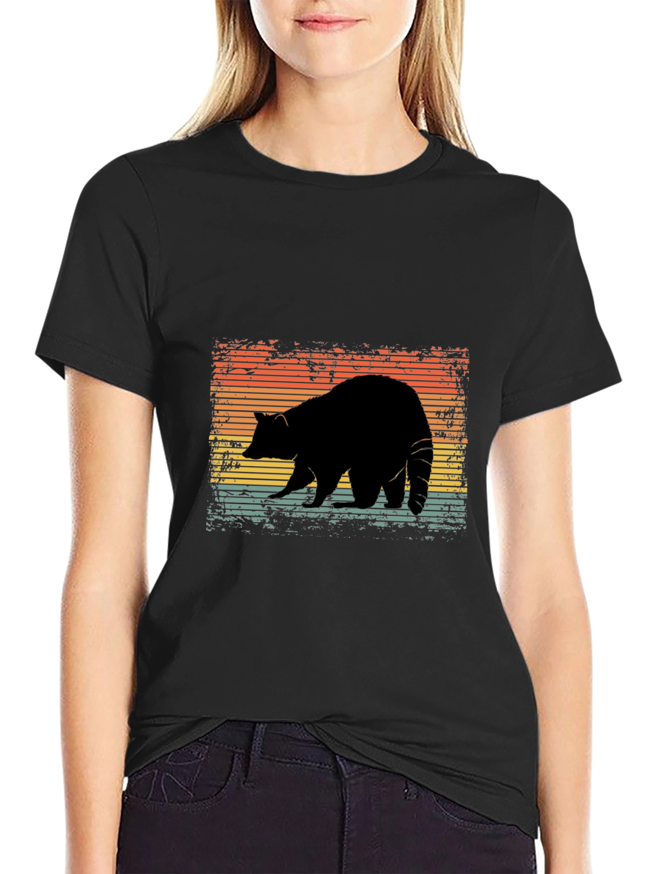 Black Retro Raccoon Silhouette Graphic Tee view 2