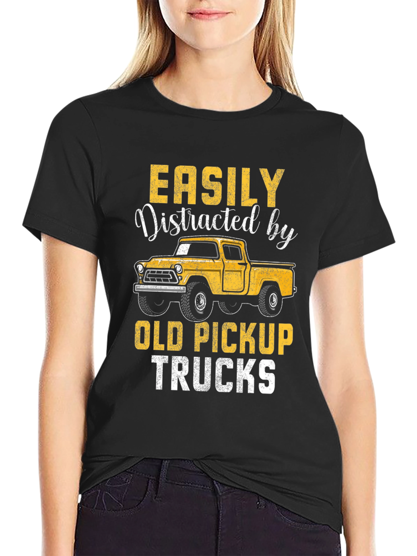 Black Easily Distracted by Old Pickup Trucks T-Shirt view 2
