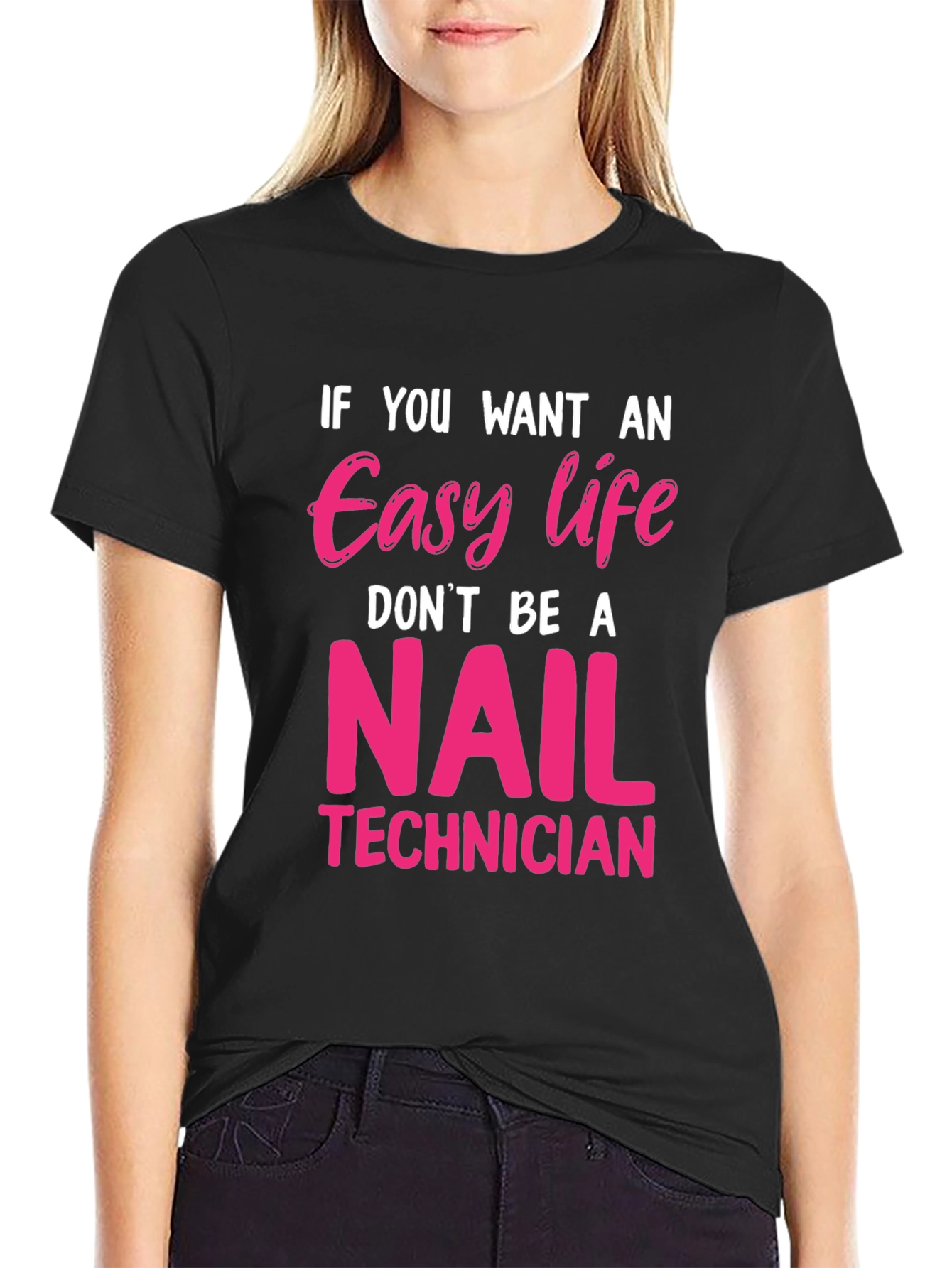 Black Easy Life Nail Technician T-Shirt Funny Job Tee view 2
