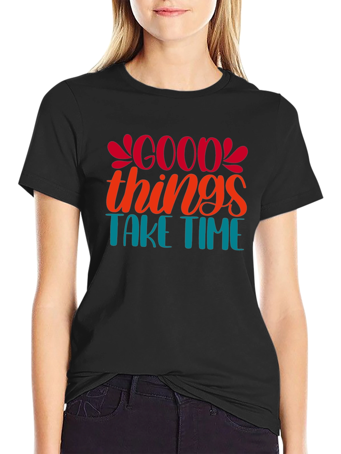 Black Good Things Take Time Black Graphic Tee view 2