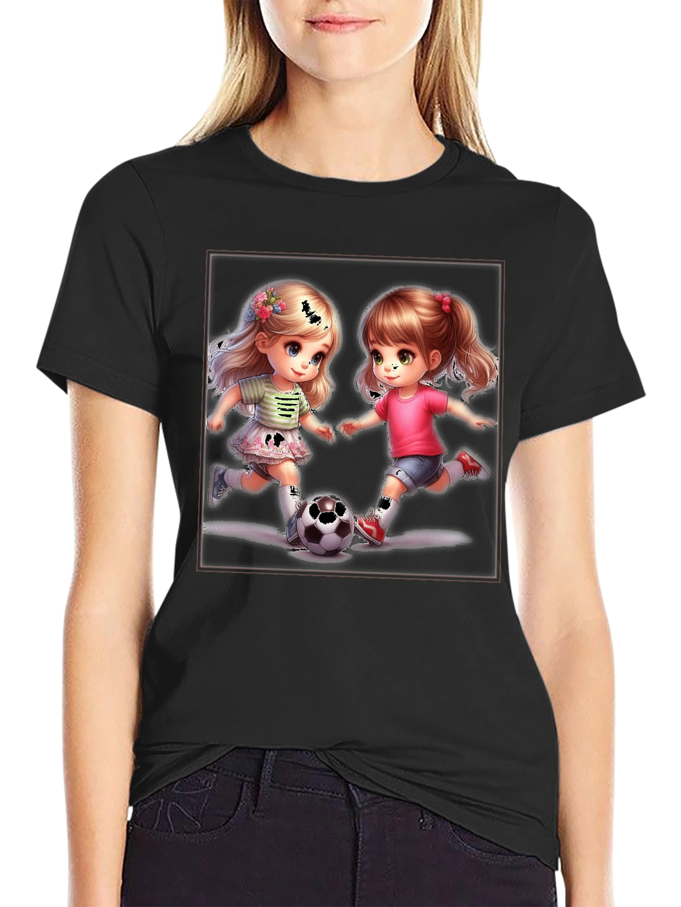 Black Soccer Girls Graphic T-Shirt view 2