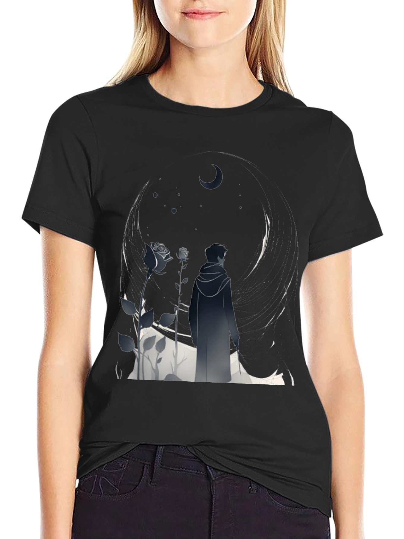 Black Midnight Bloom Graphic Tee view 2