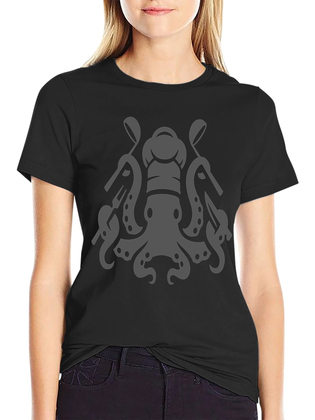Black Chef Octopus Graphic Tee - Black Cotton Blend view 2
