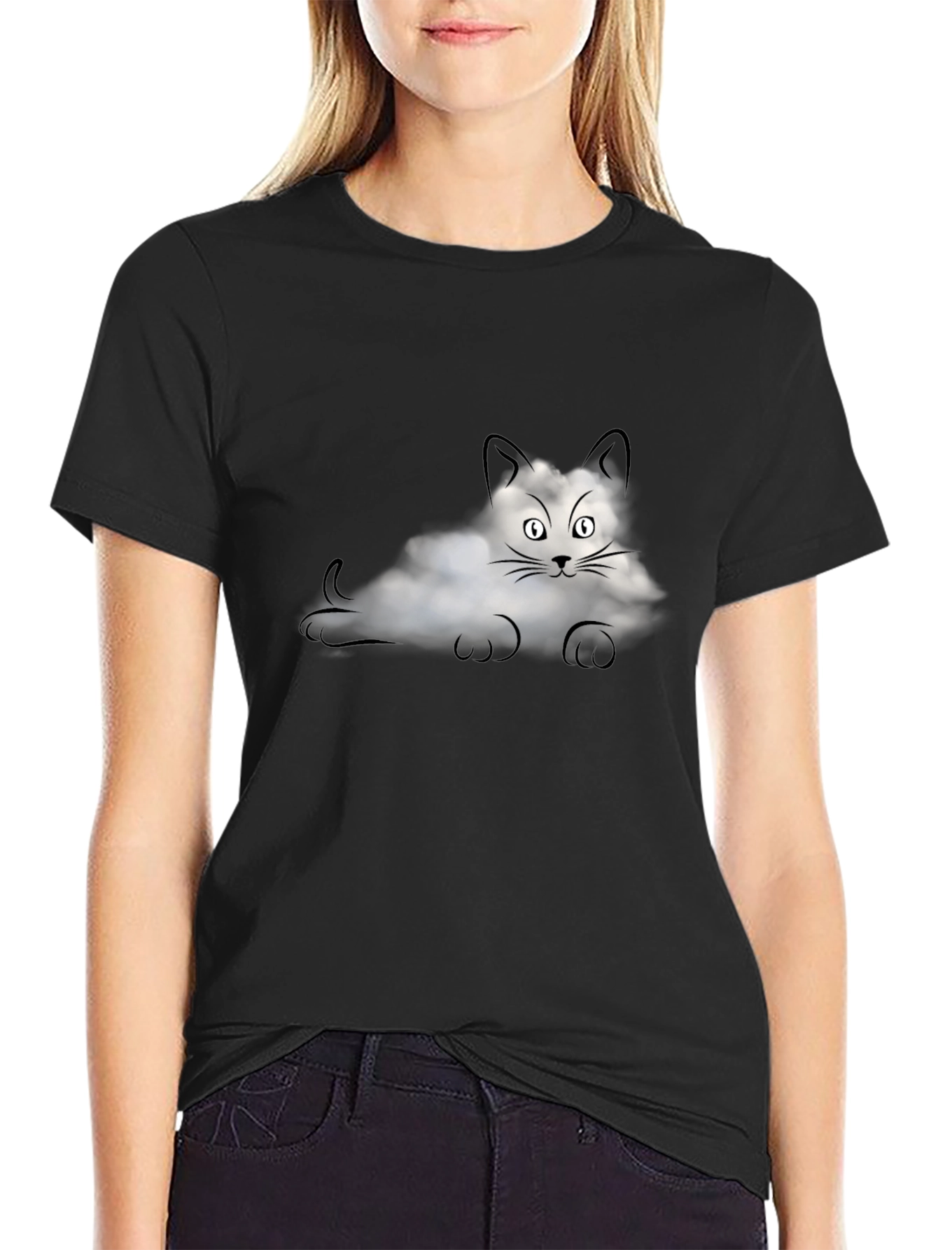Black Cloud Cat Graphic T-Shirt - Black view 2