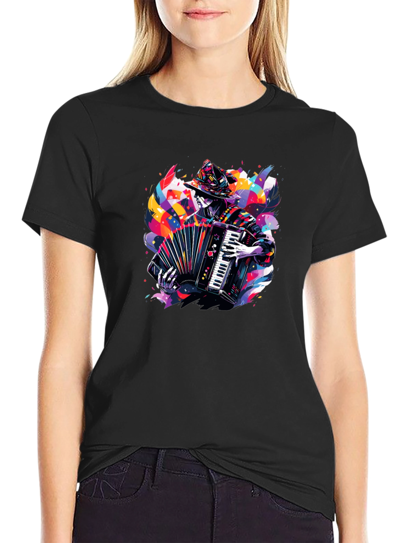 Black Accordion Player Graphic Tee - Black view 2