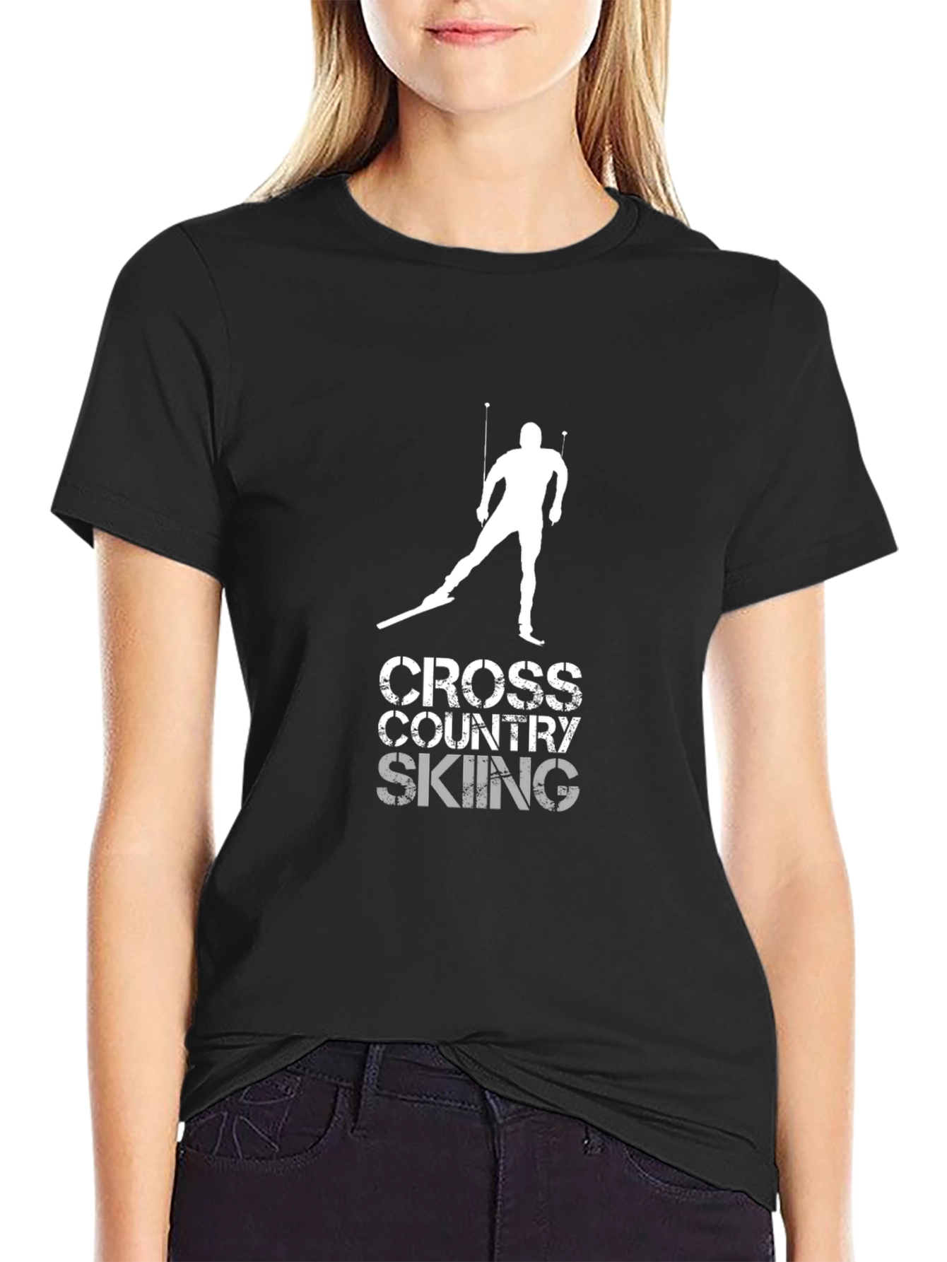 Black Cross Country Skiing Graphic T-Shirt - Sportswear Tee view 2