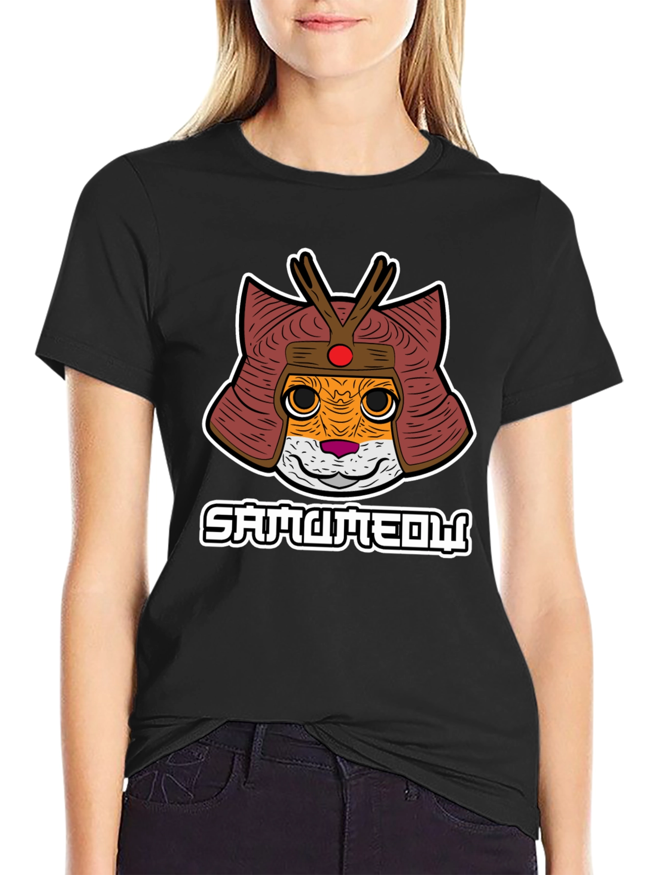 Black Samurameow T-Shirt: Cat Samurai view 2