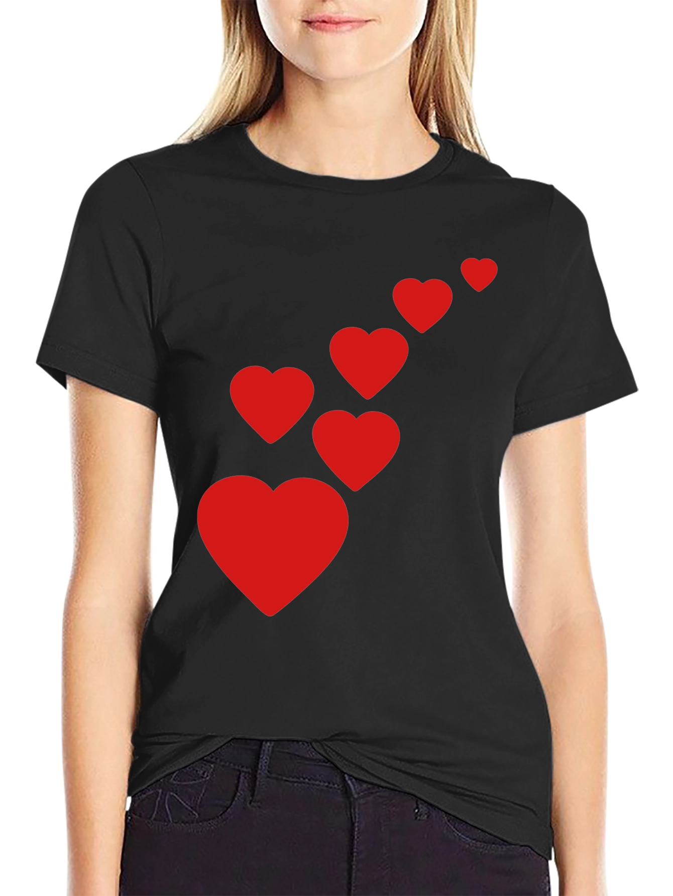Black Men's Black T-Shirt with Red Heart Cascade view 2