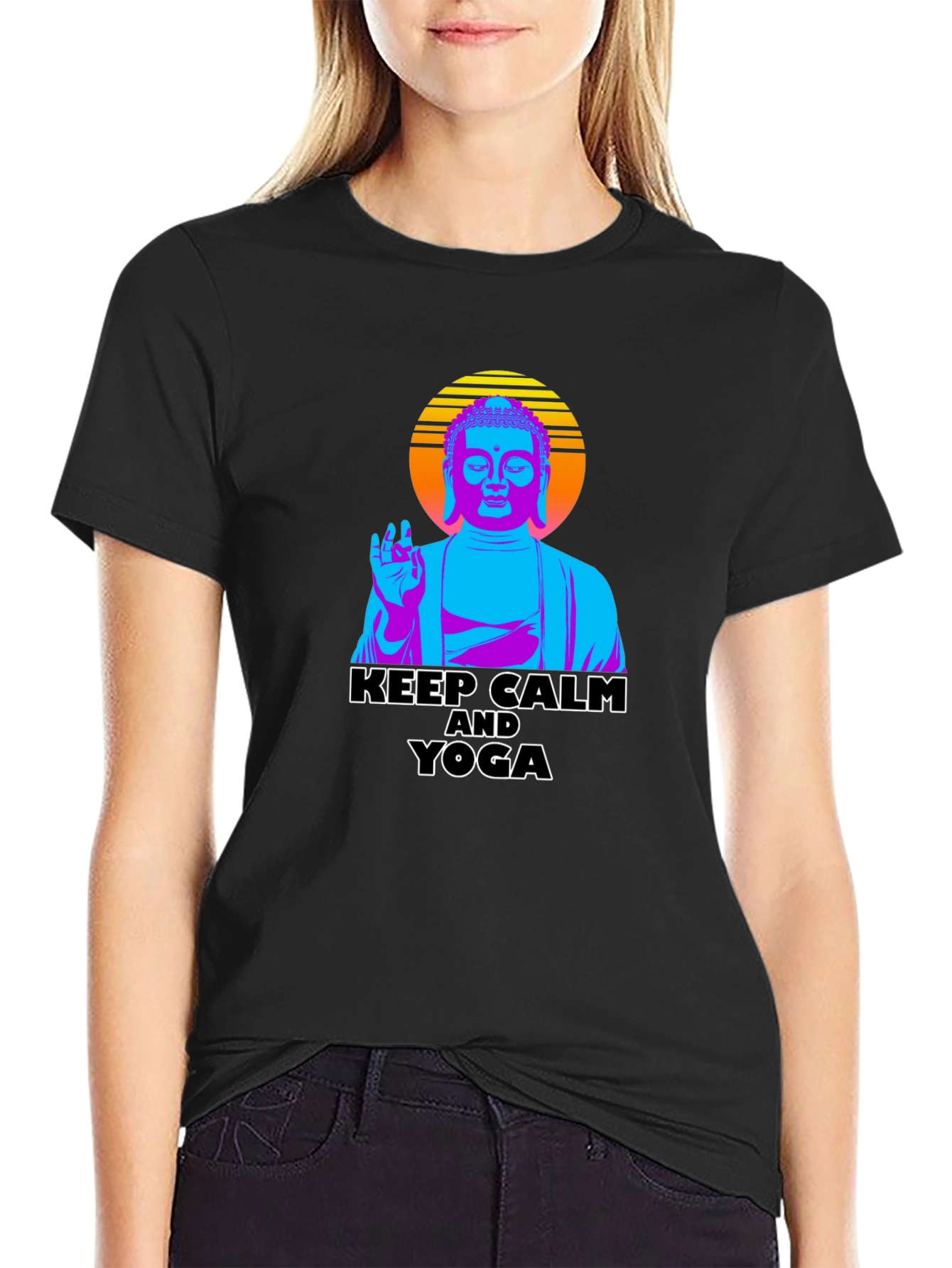 Black Keep Calm Yoga Buddha Graphic Tee view 2