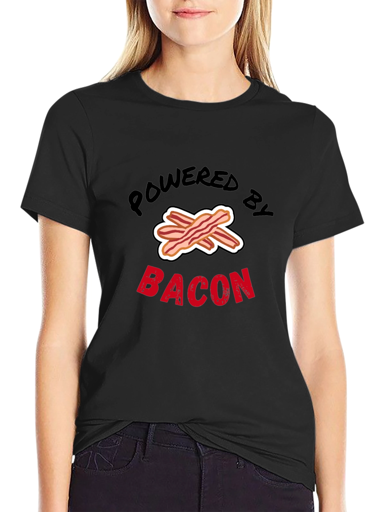 Black Powered by Bacon Graphic Tee - Black view 2