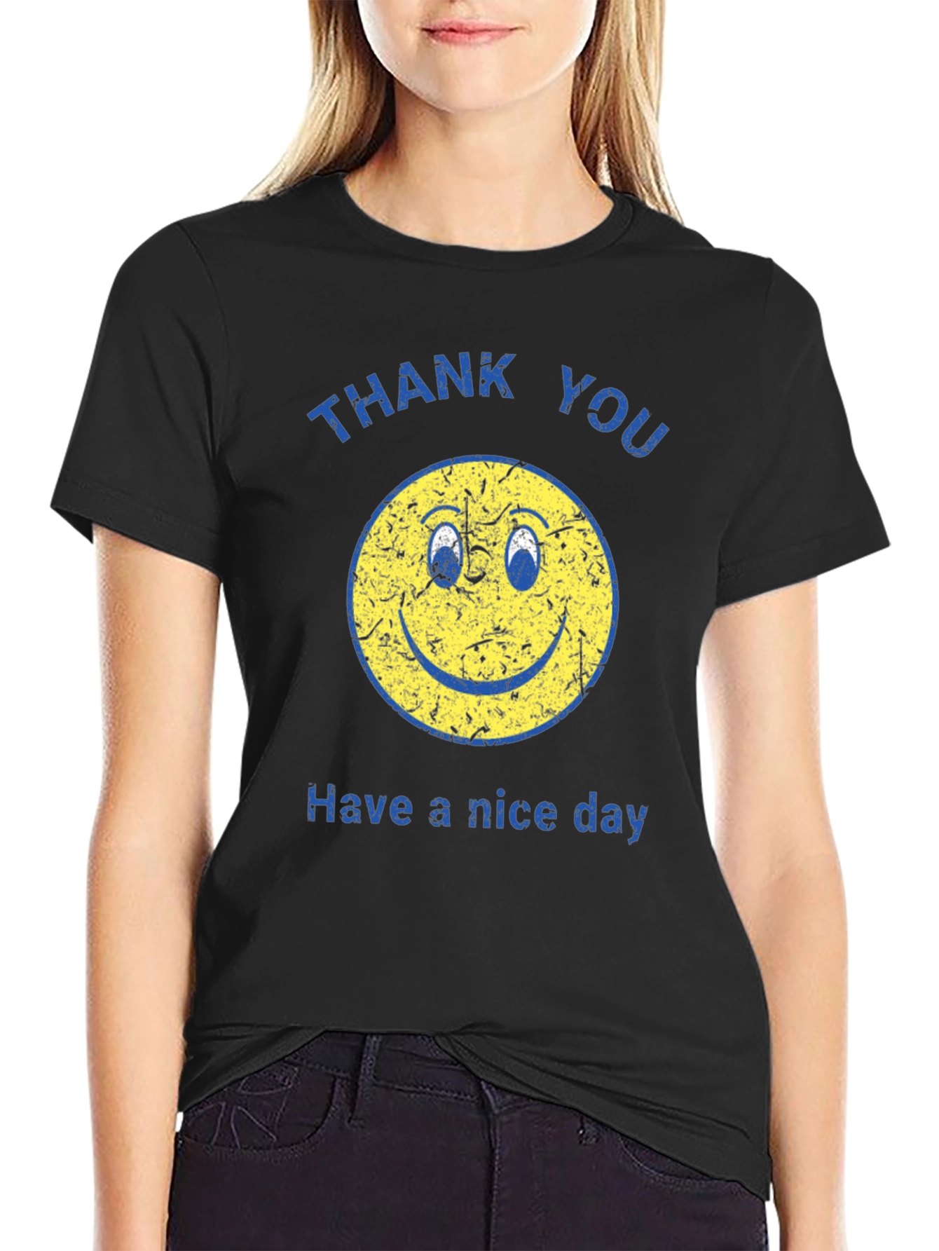Black Retro Smiley Face T-Shirt - "Have a nice day" view 2
