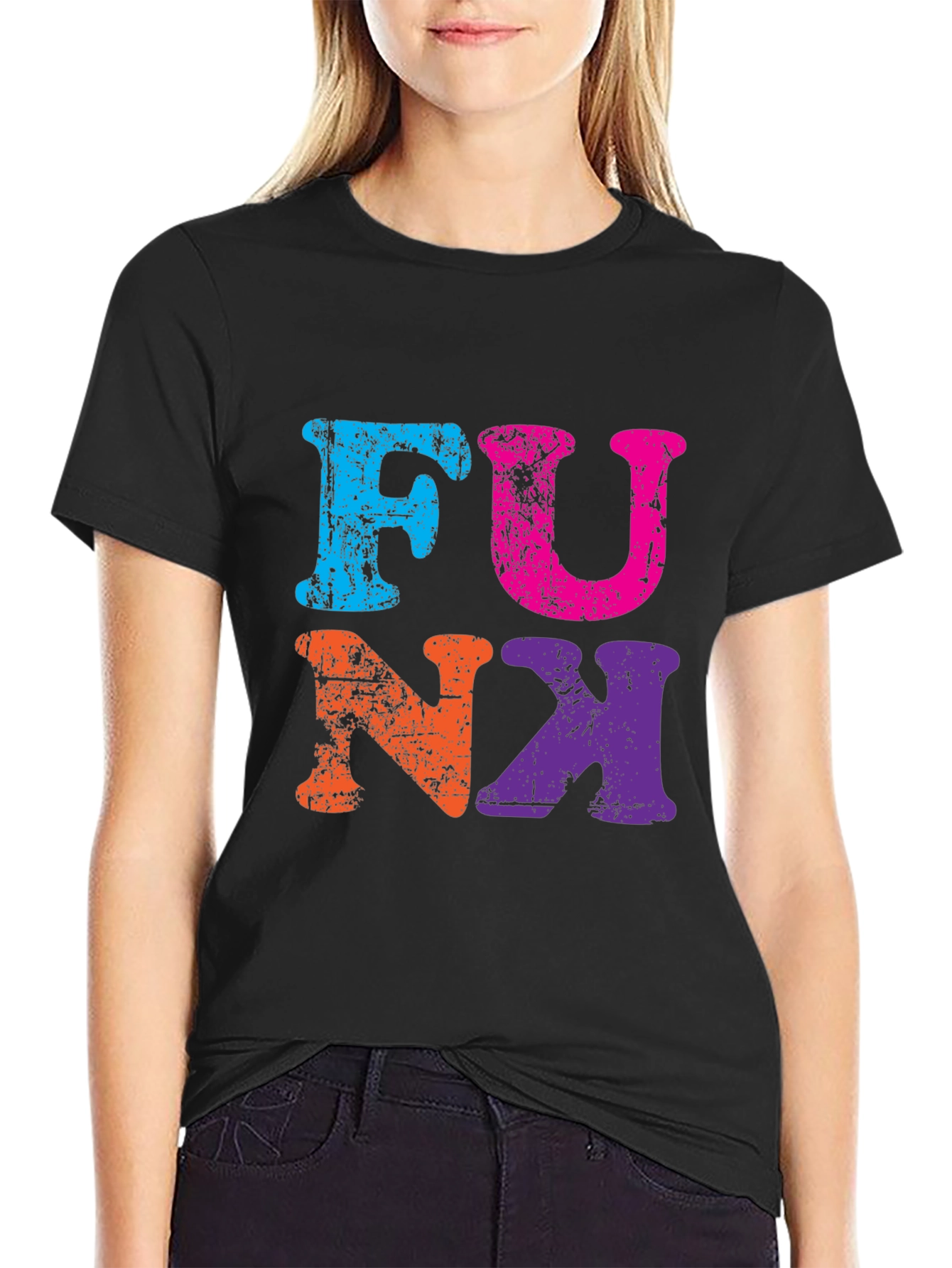 Black Retro Funk Graphic Tee - Black Cotton T-Shirt view 2