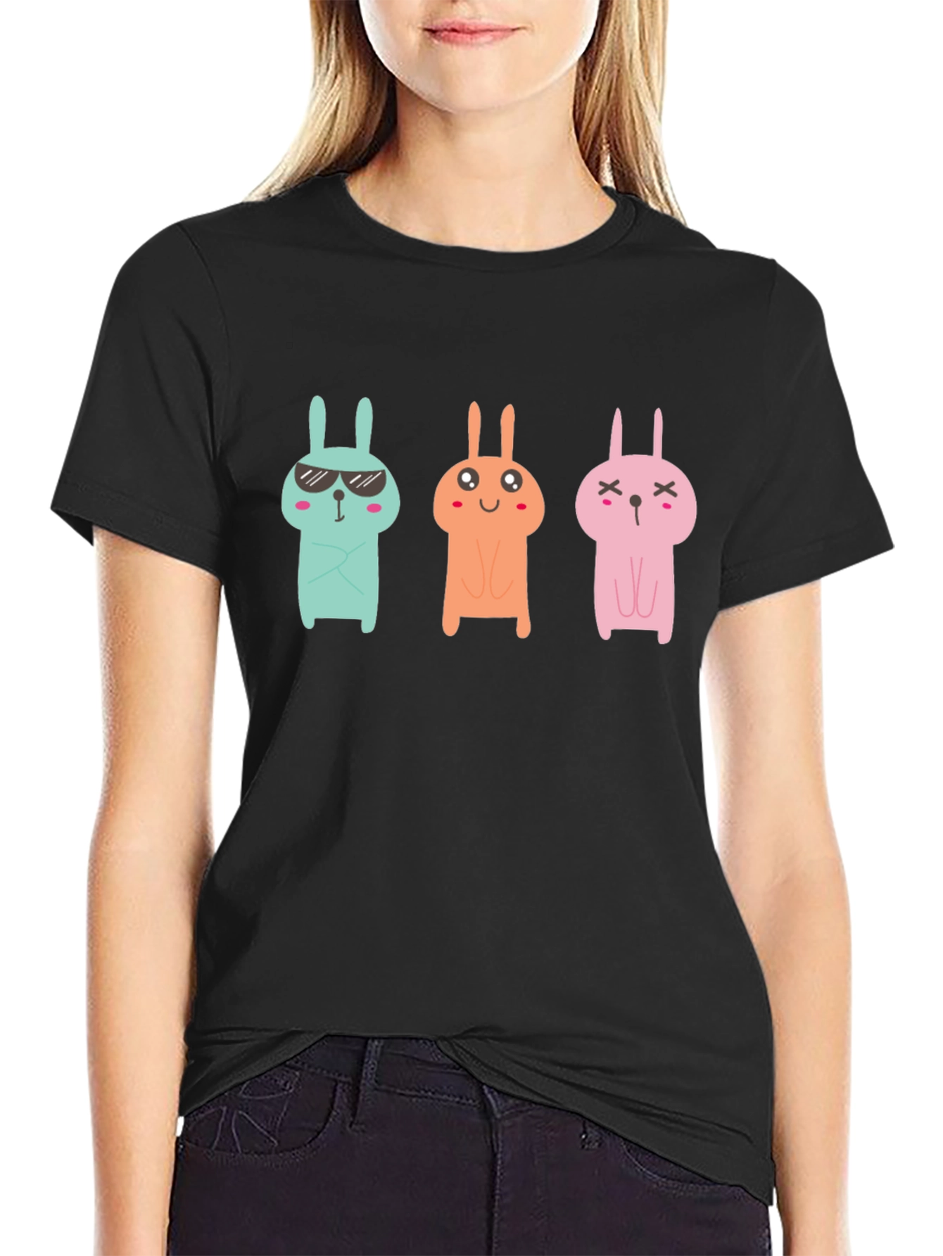 Black Cool Bunny Graphic Tee - Black Unisex T-Shirt view 2