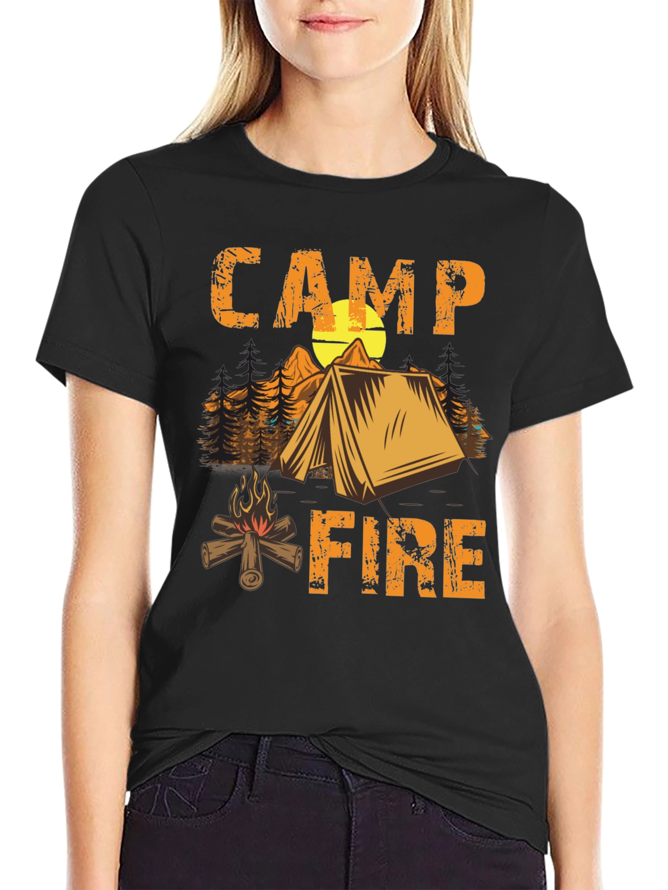 Black Camping Campfire T-Shirt - Nature Adventure Tee view 2