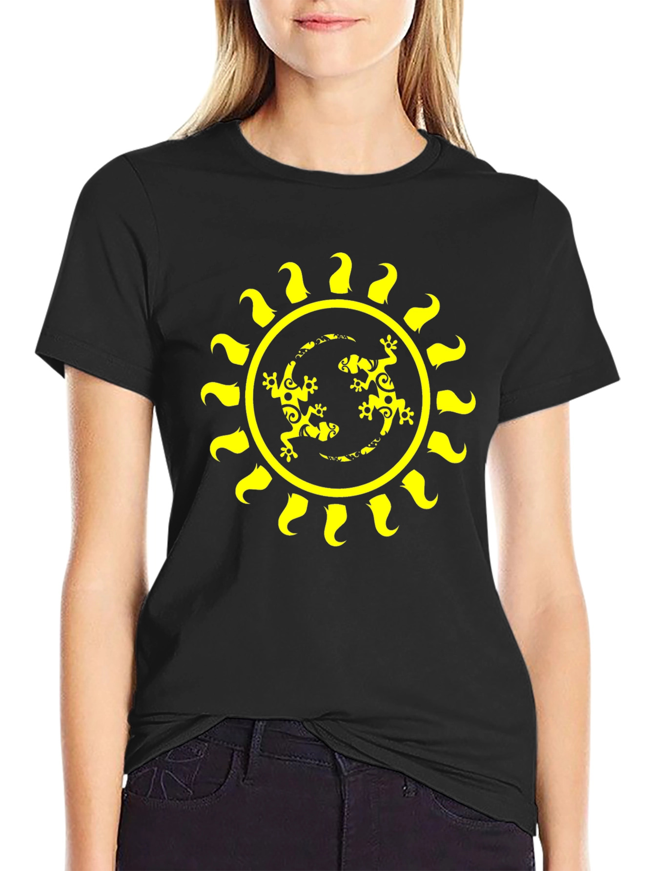 Black Lizard Sun Graphic Tee - Black Cotton T-Shirt view 2