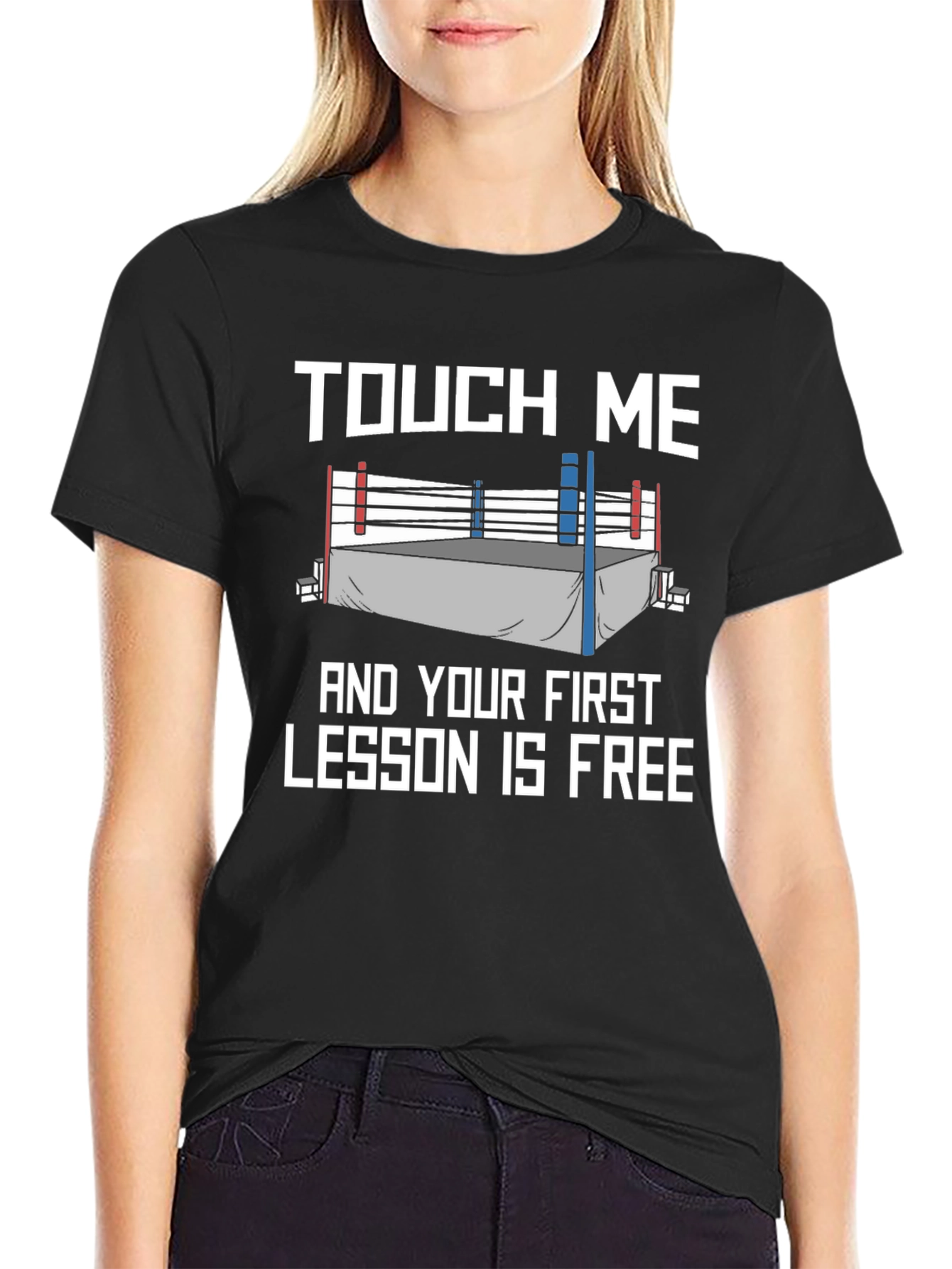 Black Touch Me Funny Boxing Lesson T-Shirt view 2
