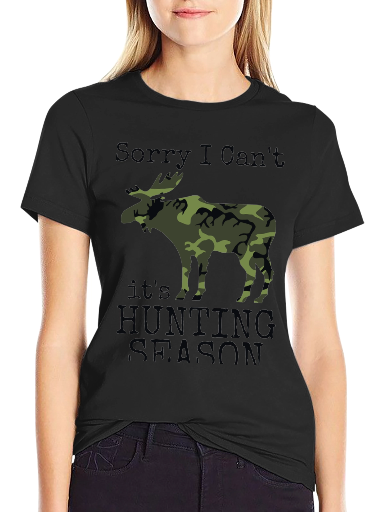 Black Hunting Season Camo Moose Graphic T-Shirt view 2