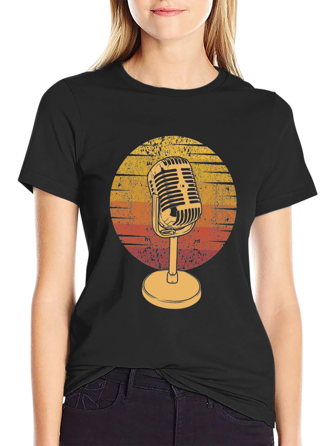 Black Retro Microphone Graphic Tee - Vintage Music Lover T-Shirt view 2