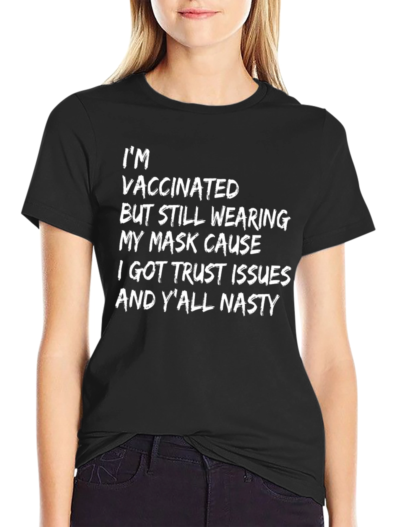 Black Vaccinated Trust Issues T-Shirt view 2
