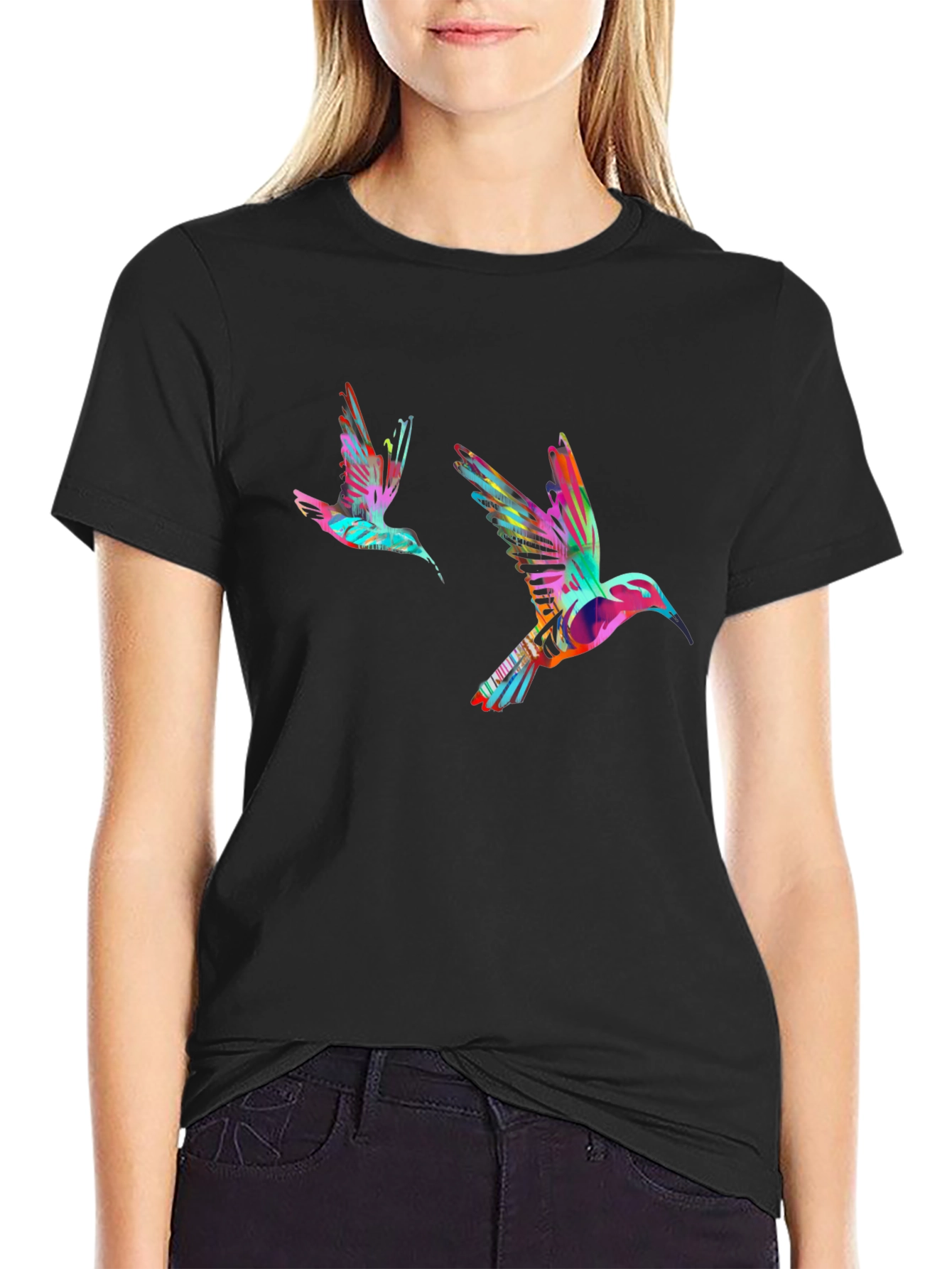 Black Hummingbird Print Black T-Shirt view 2