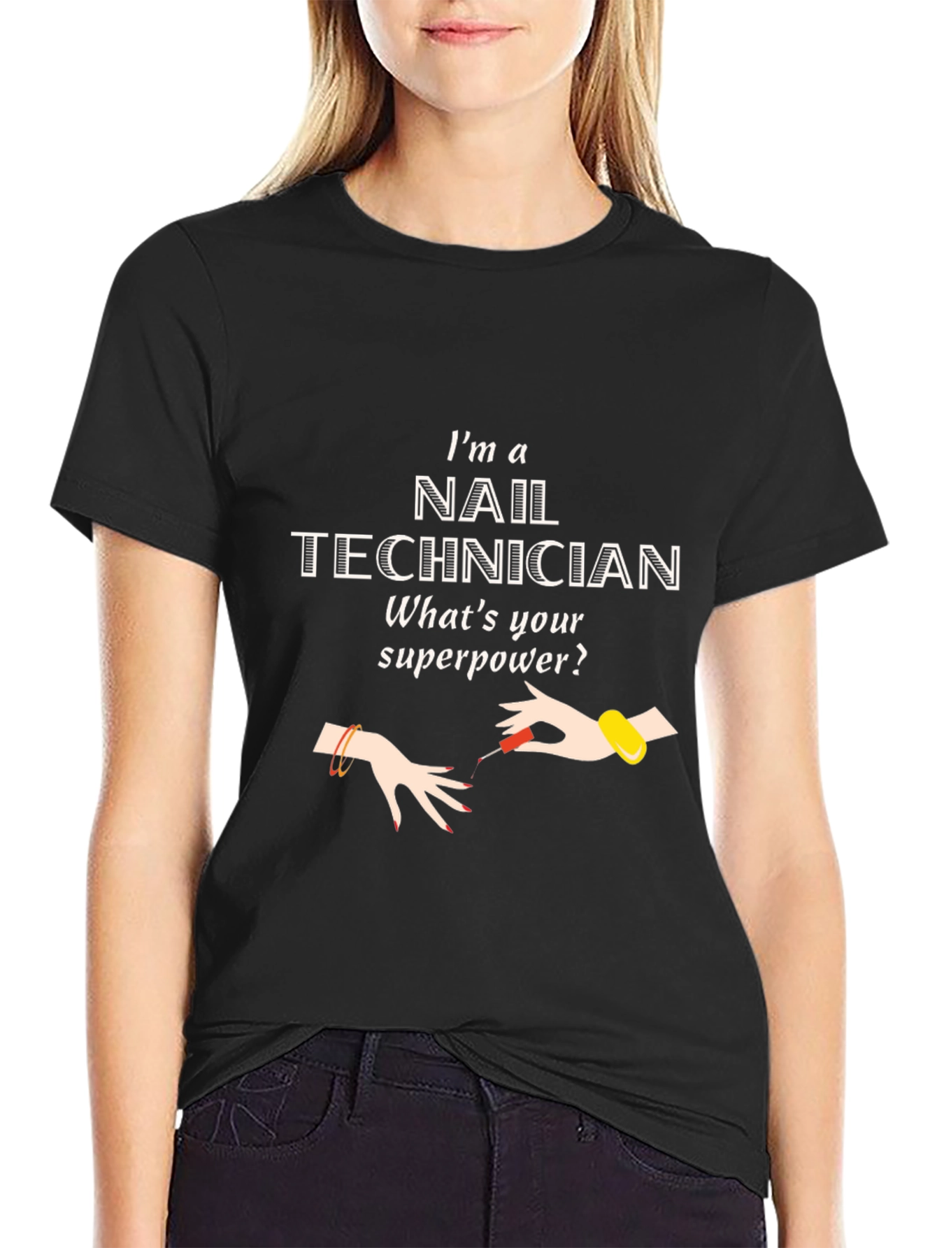 Black Nail Technician Superpower Graphic T-Shirt view 2