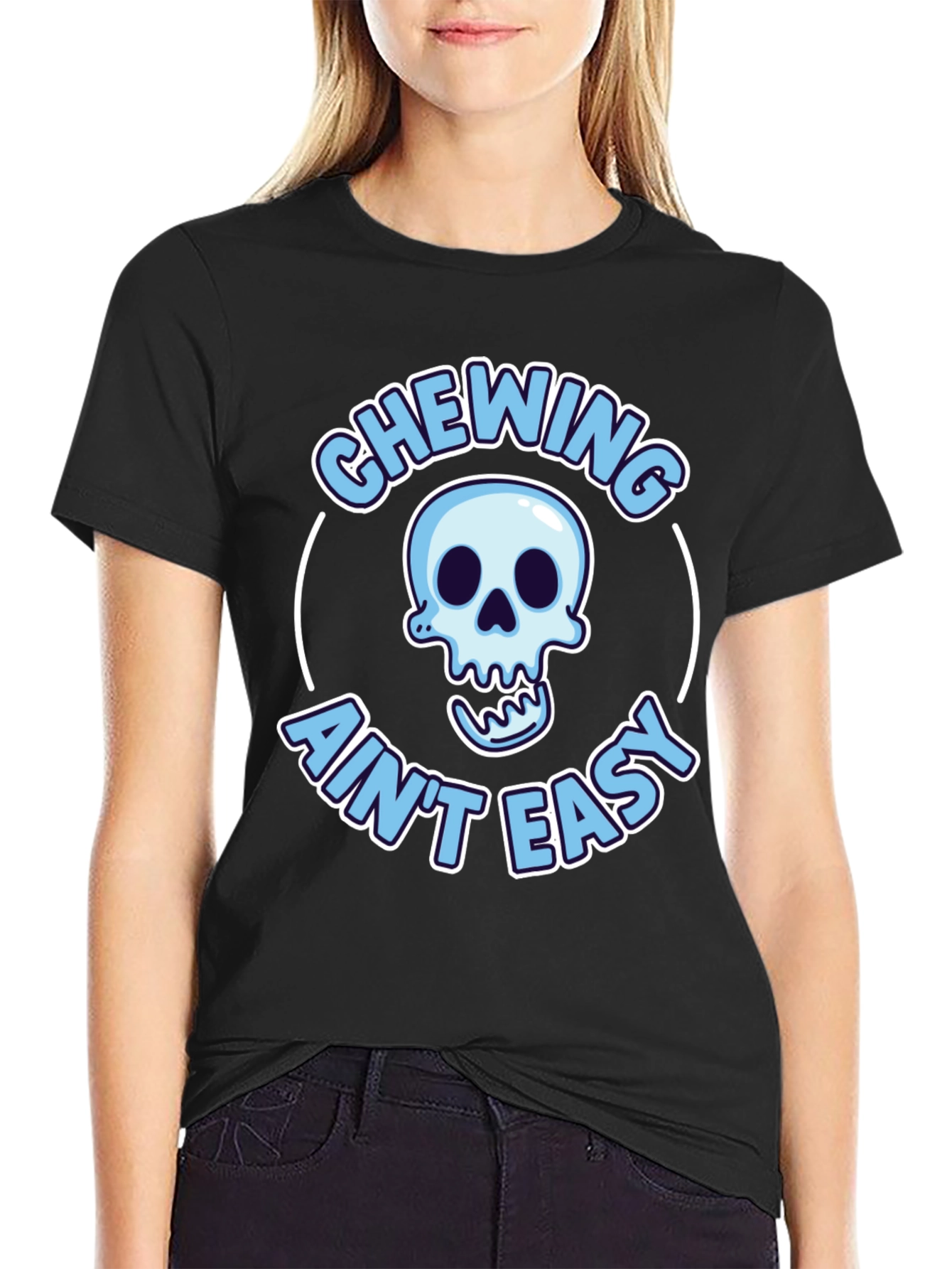Black Chewing Ain't Easy Skeleton Graphic Tee view 2