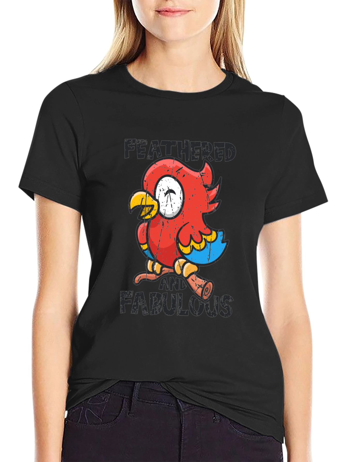Black Feathered & Fabulous Parrot Graphic Tee view 2