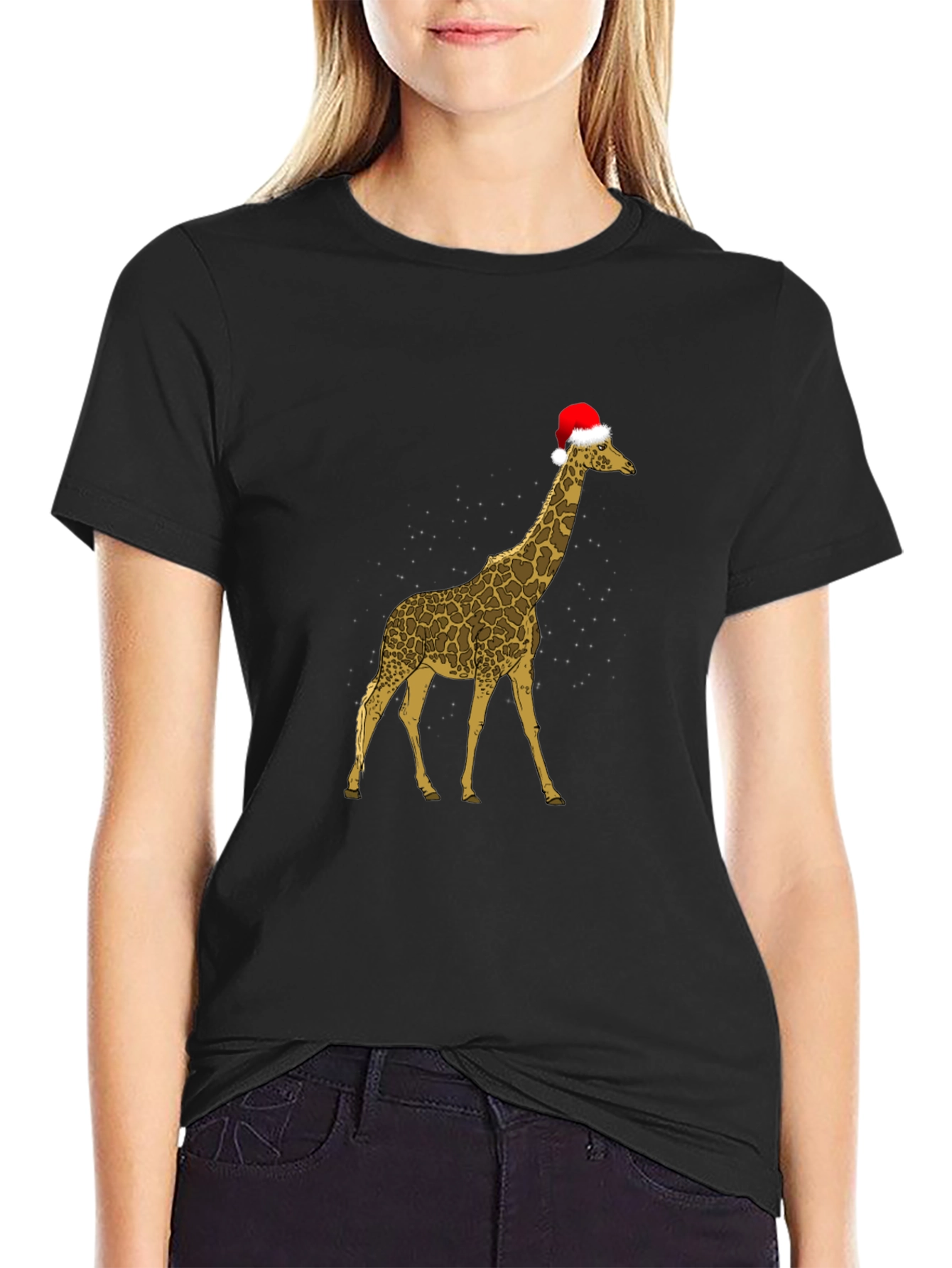 Black Festive Giraffe Tee - Christmas Holiday Apparel view 2