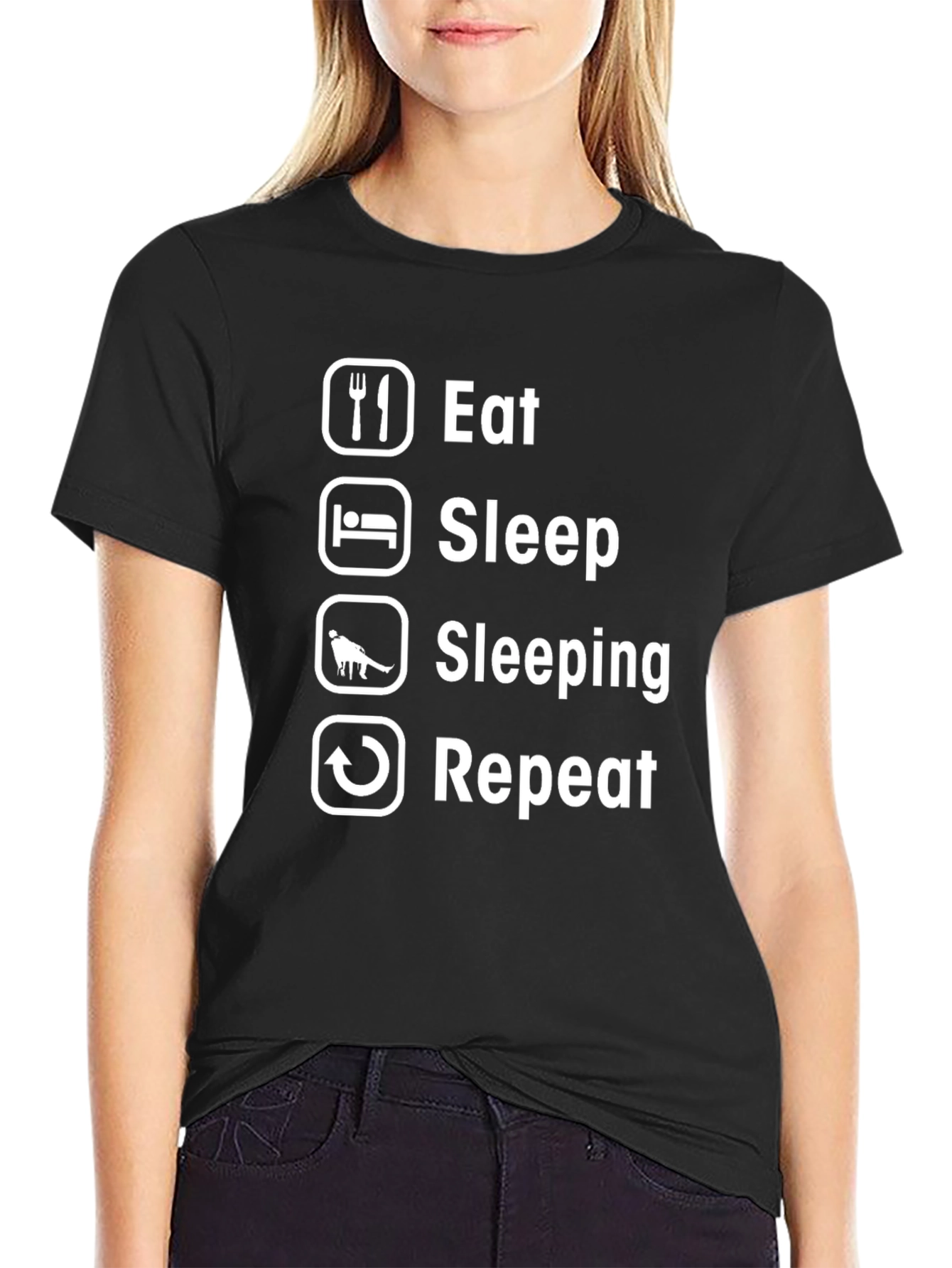Black Eat Sleep Sleeping Raptor Repeat Funny T-Shirt view 2
