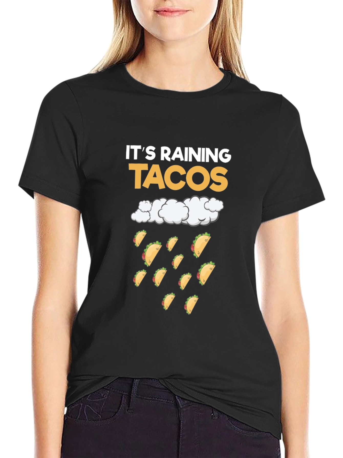 Black It's Raining Tacos Black T-Shirt view 2