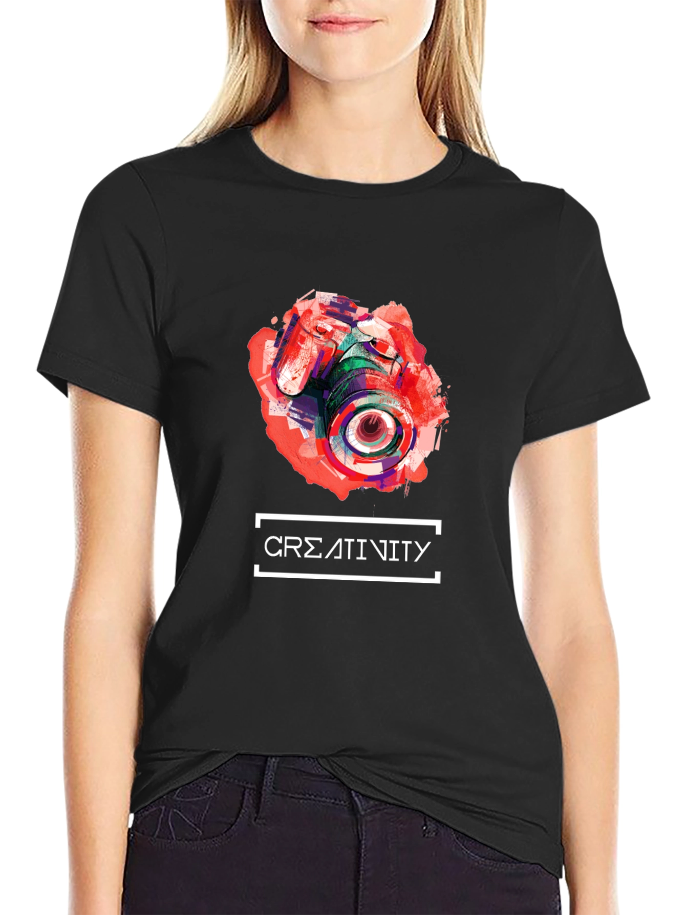 Black Abstract Camera Creativity T-Shirt - Unique Design view 2