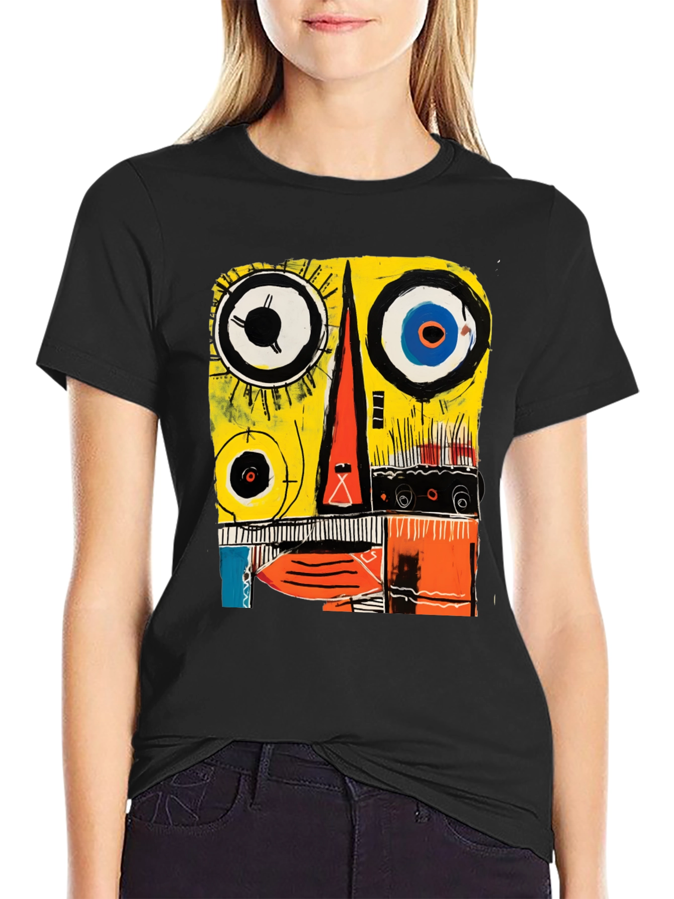 Black Abstract Face Graphic Tee - Modern Art T-Shirt view 2