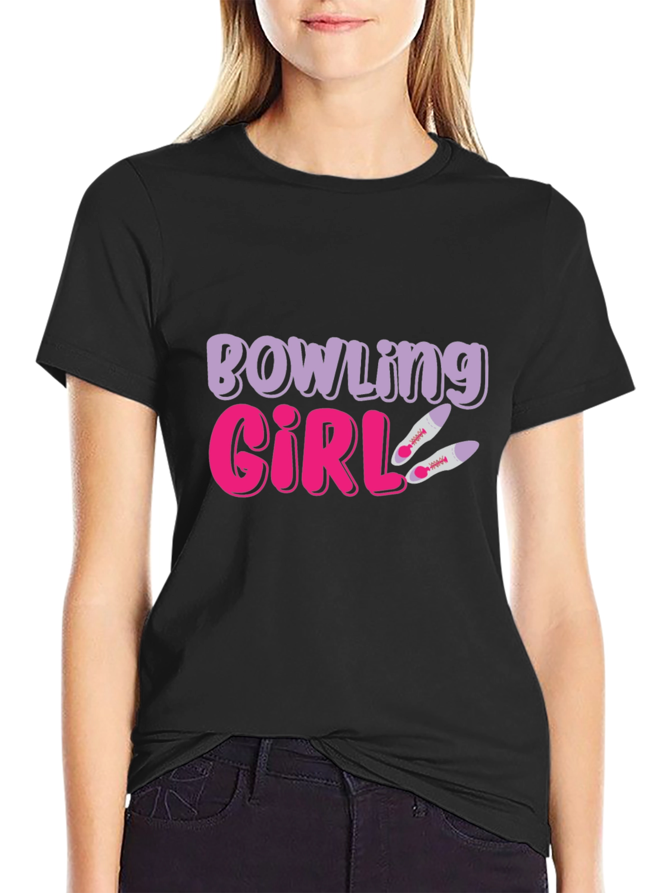 Black Bowling Girl Graphic Tee - Novelty T-Shirt view 2