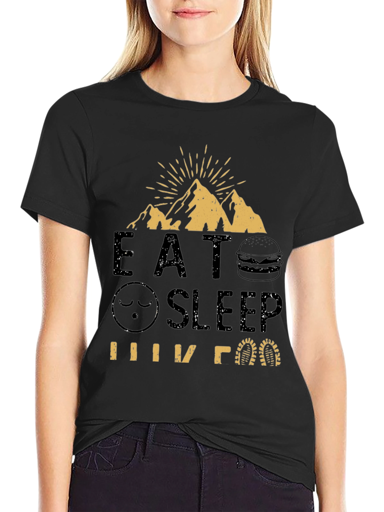 Black Eat Sleep Hike T-Shirt - Adventure Tee view 2