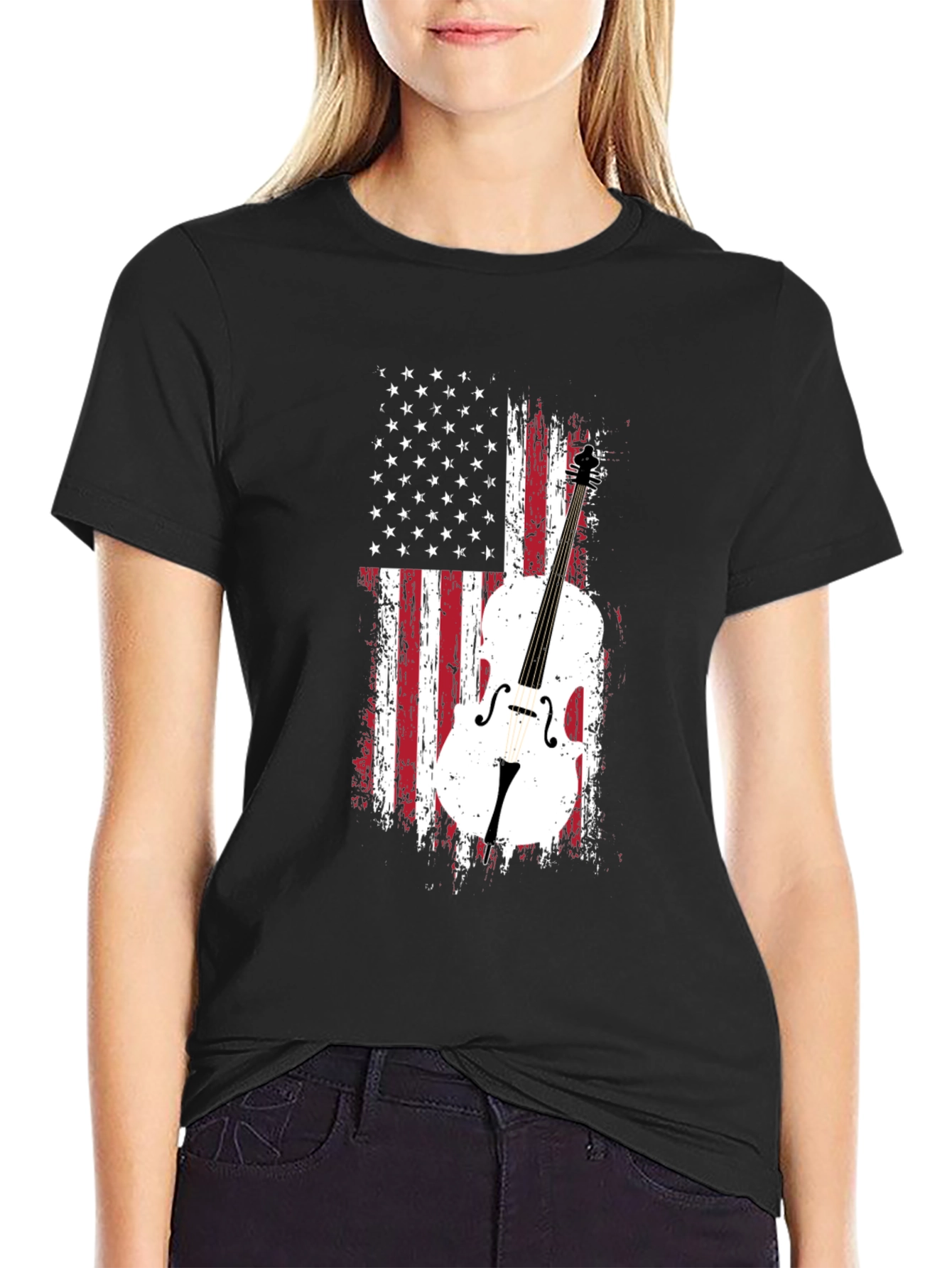 Black American Flag Cello T-Shirt view 2